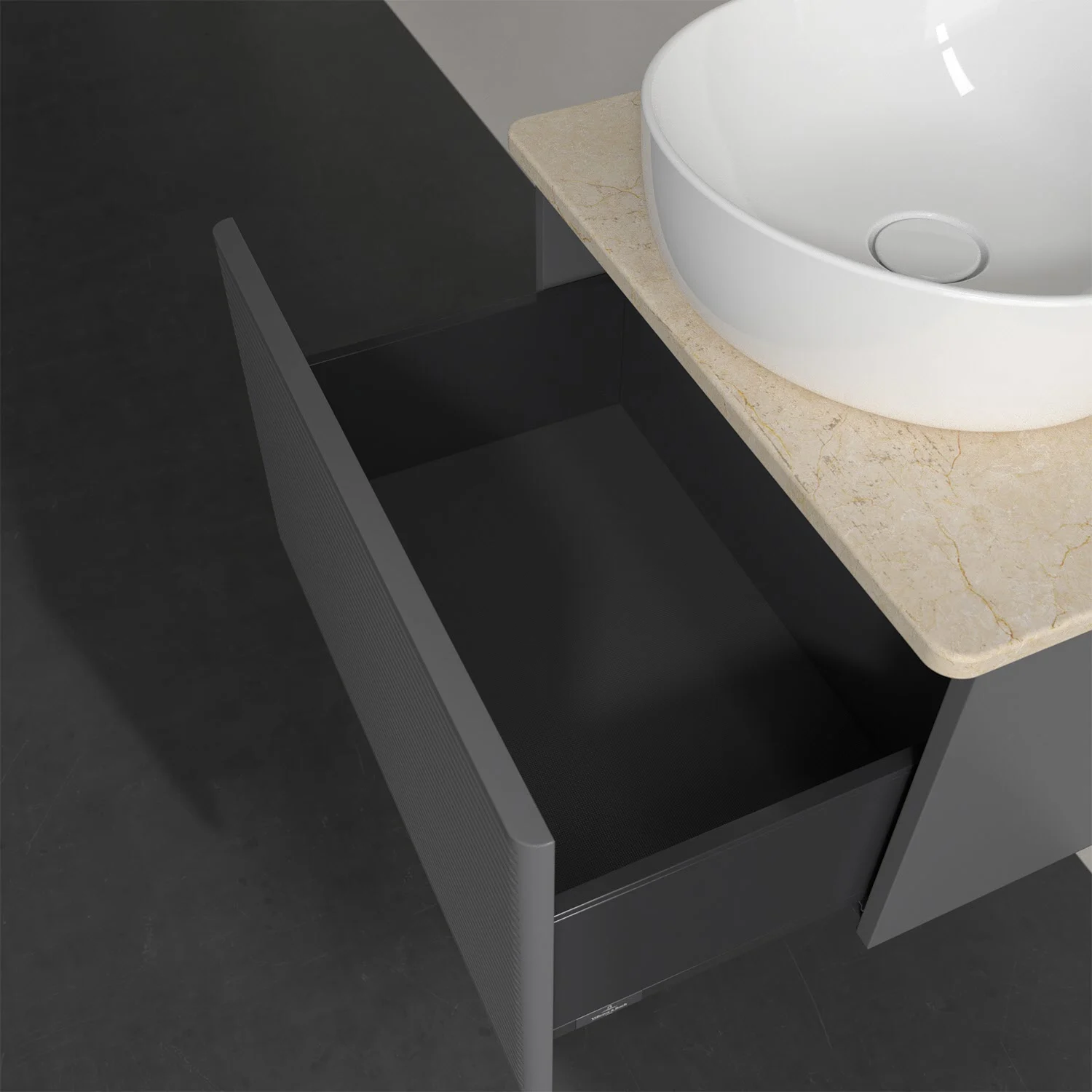 Otwarta szuflada pod umywalką widok z góry, Villeroy & Boch