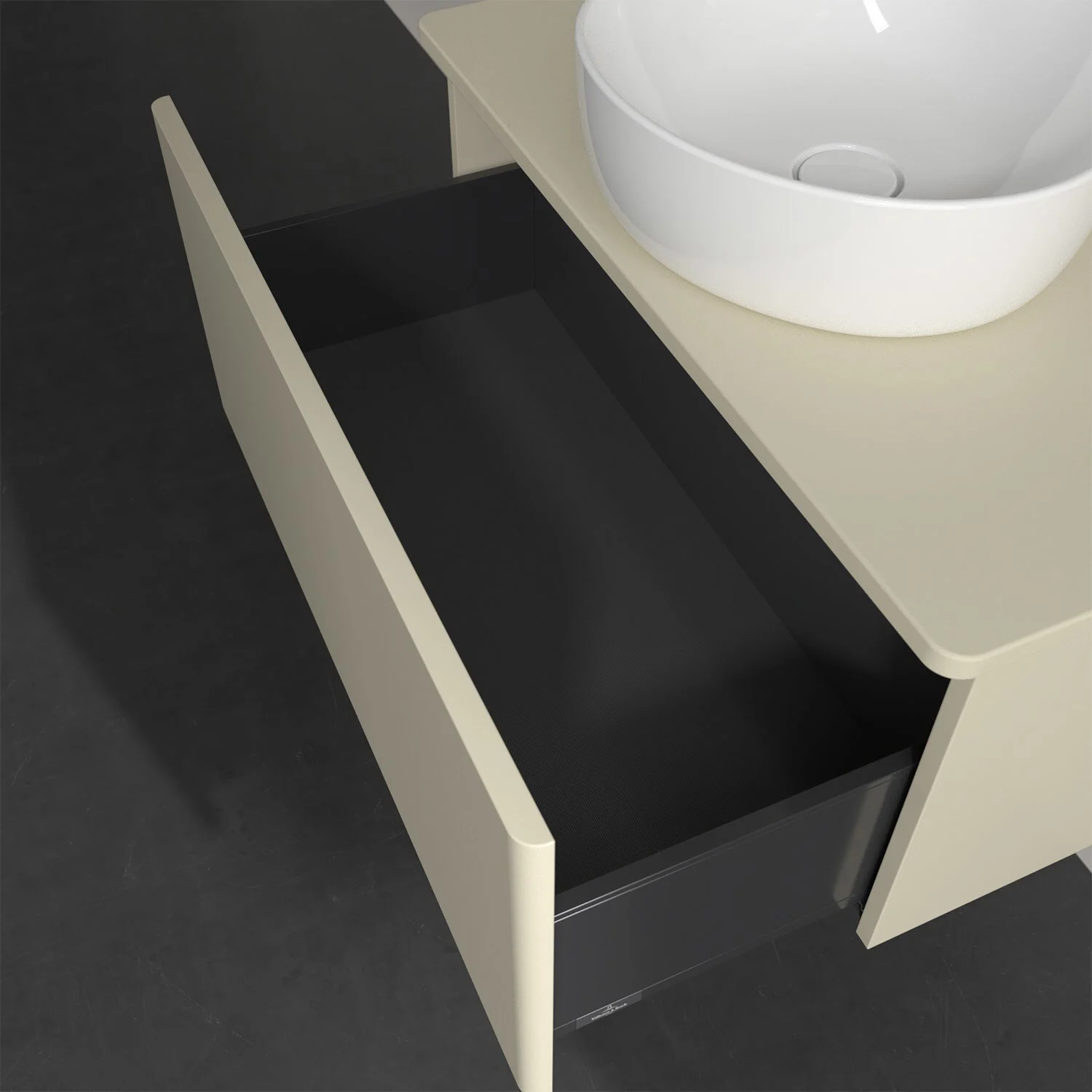 Otwarta szuflada pod umywalką widok z góry, Villeroy & Boch