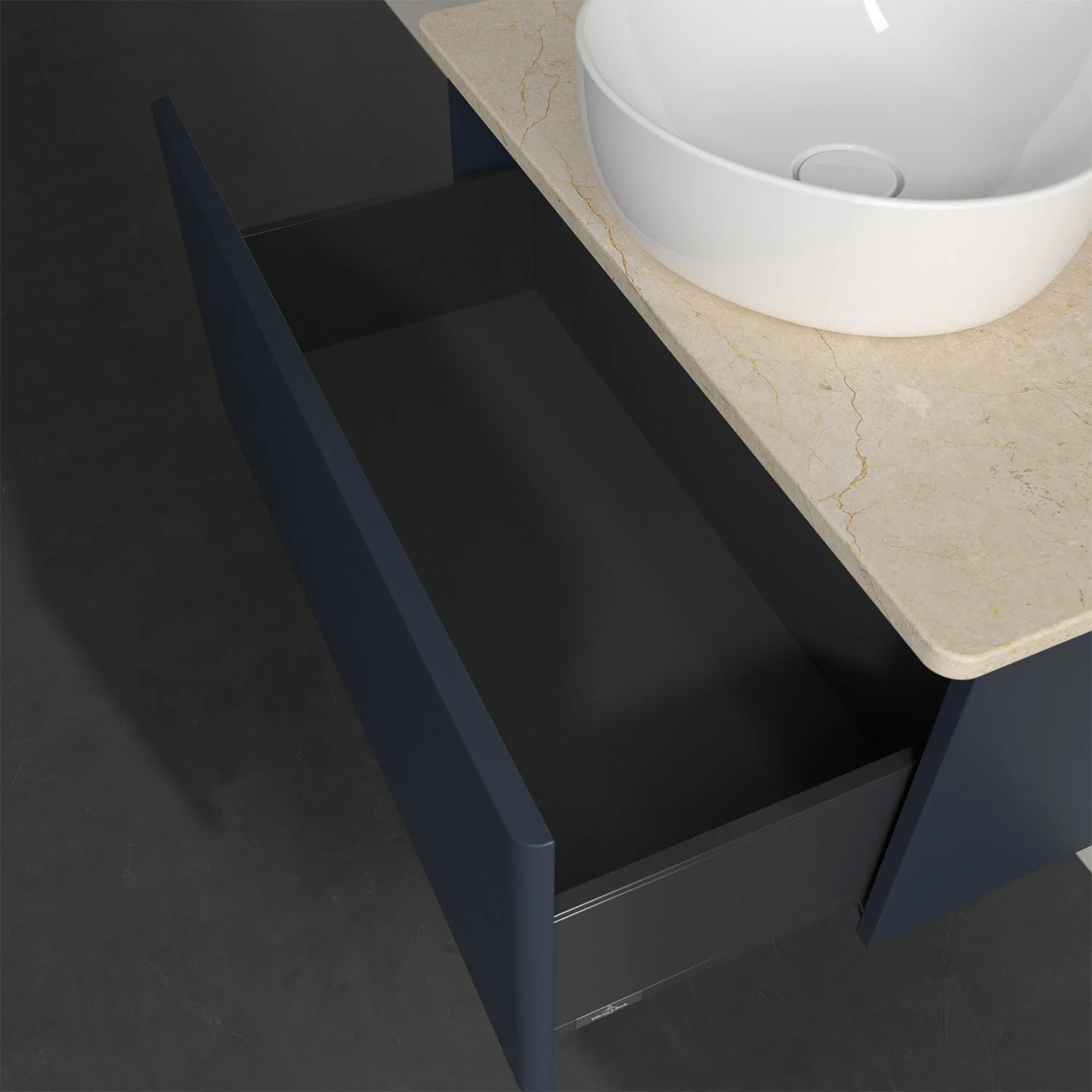 Otwarta szuflada pod umywalką widok z góry, Villeroy & Boch