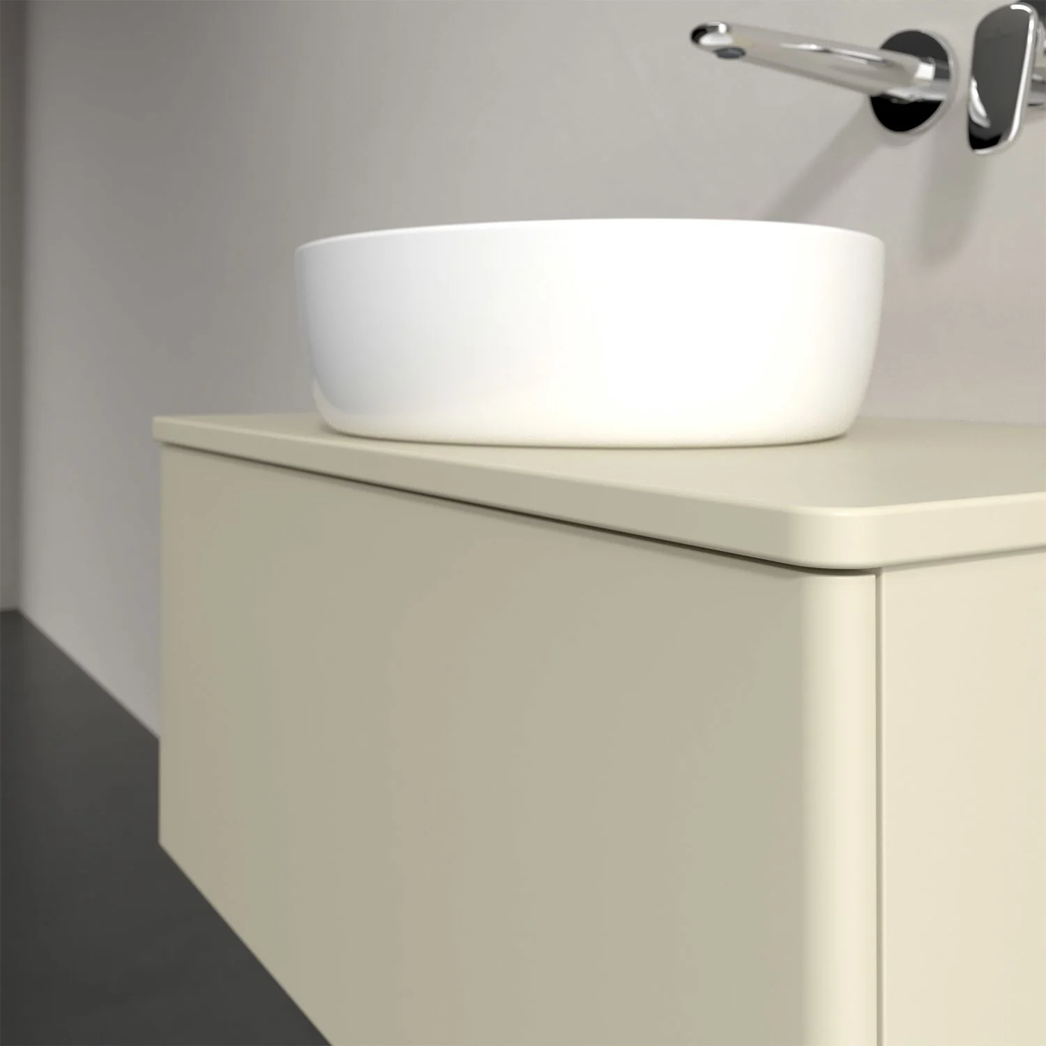 Umywalka na jasnobeżowej szafce w łazience, Villeroy & Boch