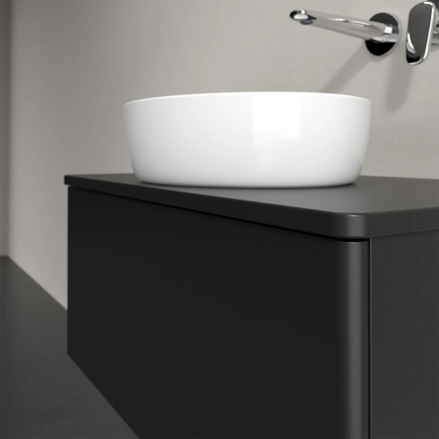 Umywalka z białą misą, czarna powierzchnia, Villeroy & Boch