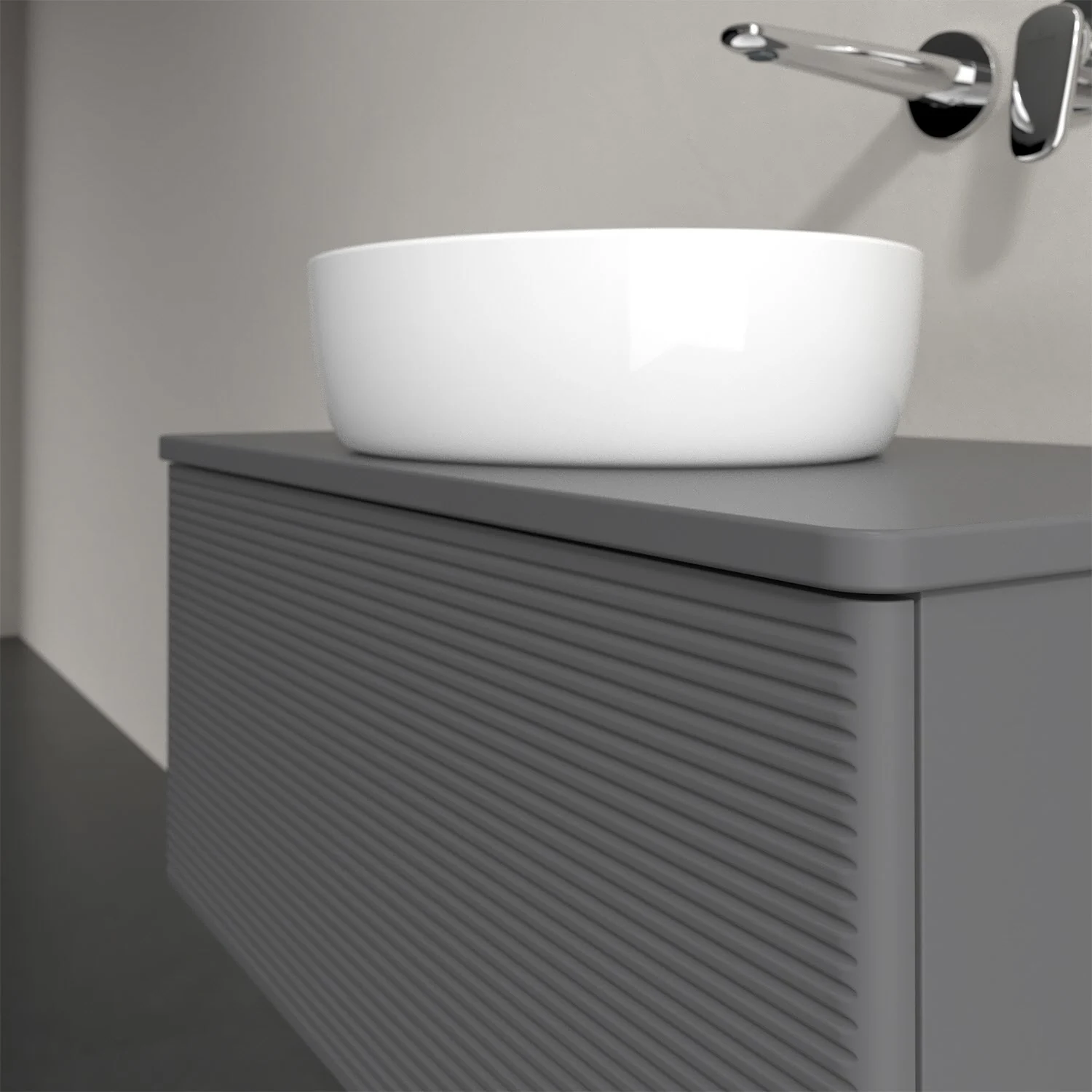 Umywalka z białą umywalką nablatową, szary front, Villeroy & Boch