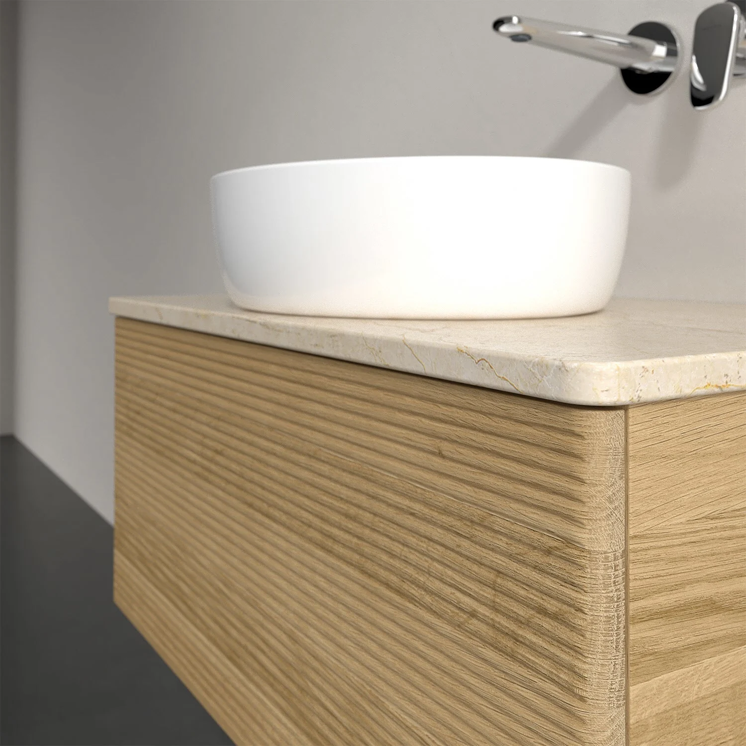 Umywalka na drewnianej szafce w łazience, Villeroy & Boch