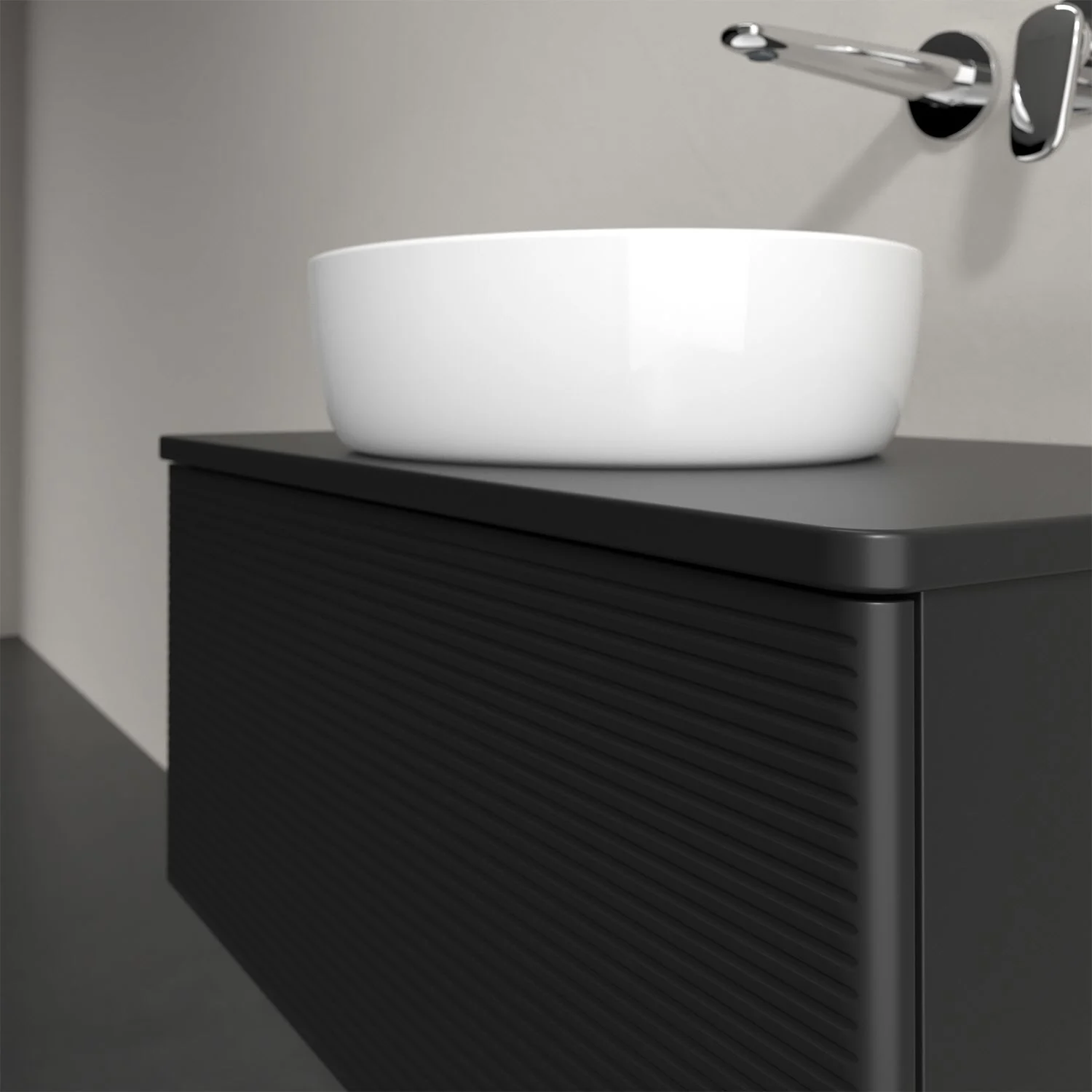 Umywalka z czarnym frontem i białą umywalką, Villeroy & Boch