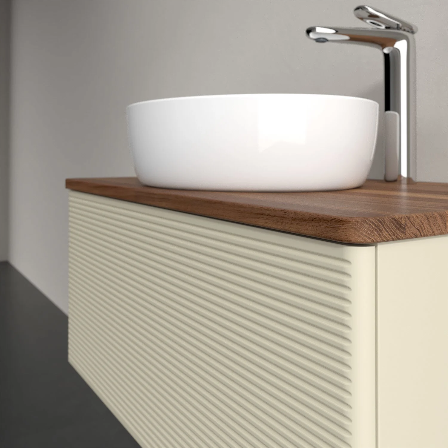 Umywalka z beżowym frontem i białą umywalką, Villeroy & Boch
