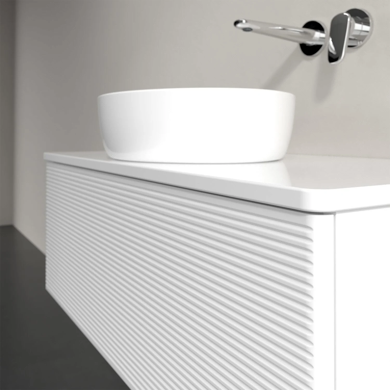 Umywalka na białej szafce w łazience, Villeroy & Boch