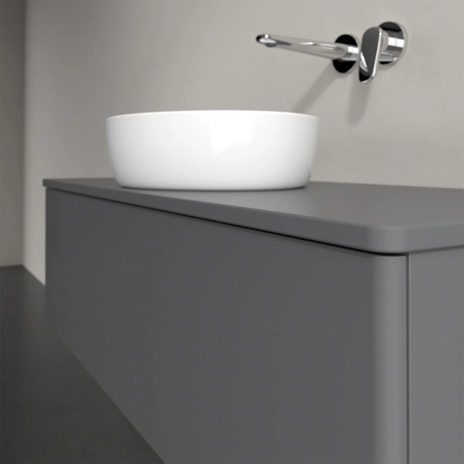 Umywalka z szarą powierzchnią widok z boku, Villeroy & Boch
