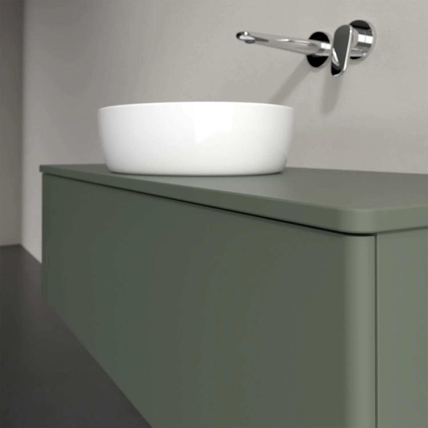 Widok boczny umywalki z zieloną powierzchnią, Villeroy & Boch