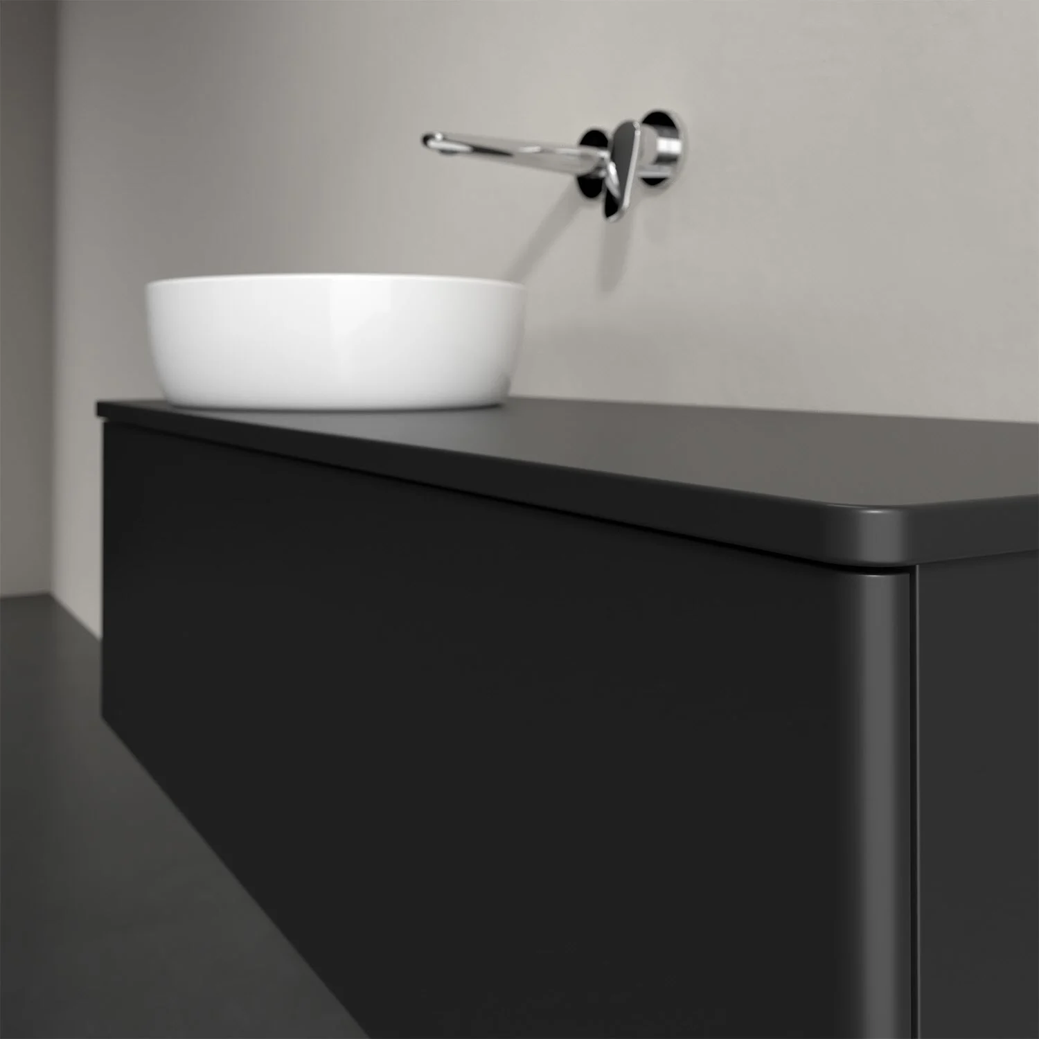 Czarna umywalka z białą umywalką, Villeroy & Boch