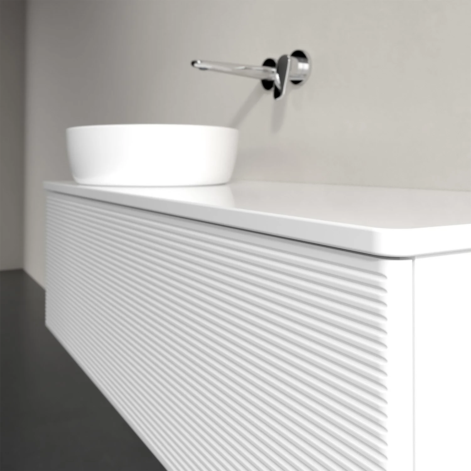 Biała umywalka z białą umywalką nablatową z bliska, Villeroy & Boch