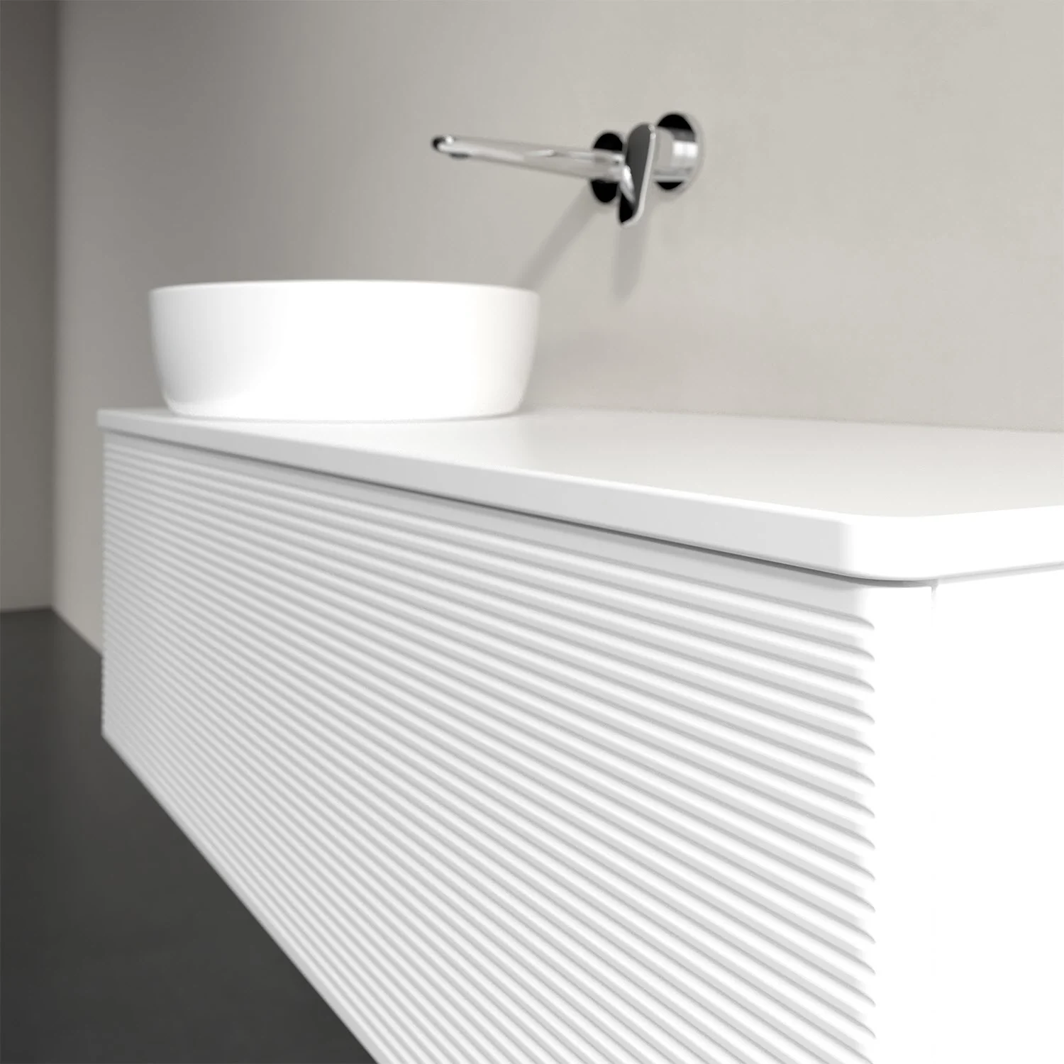 Biała umywalka na białej szafce w łazience, Villeroy & Boch