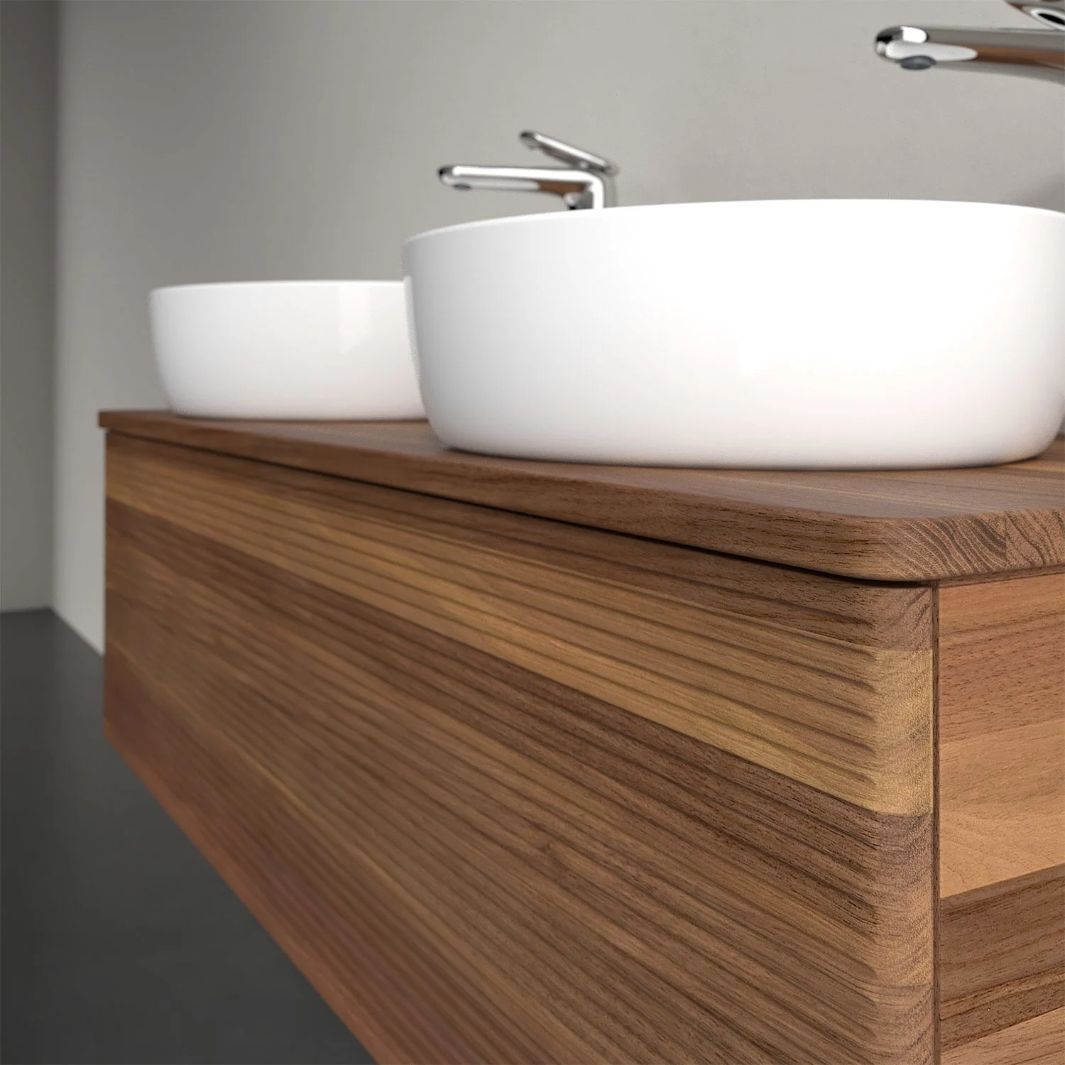 Drewniana toaletka z dwoma umywalkami, Villeroy & Boch