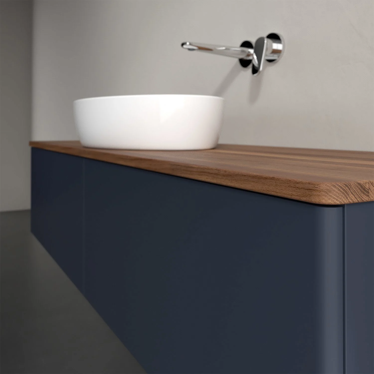 Umywalka na drewnianym blacie z boku, Villeroy & Boch
