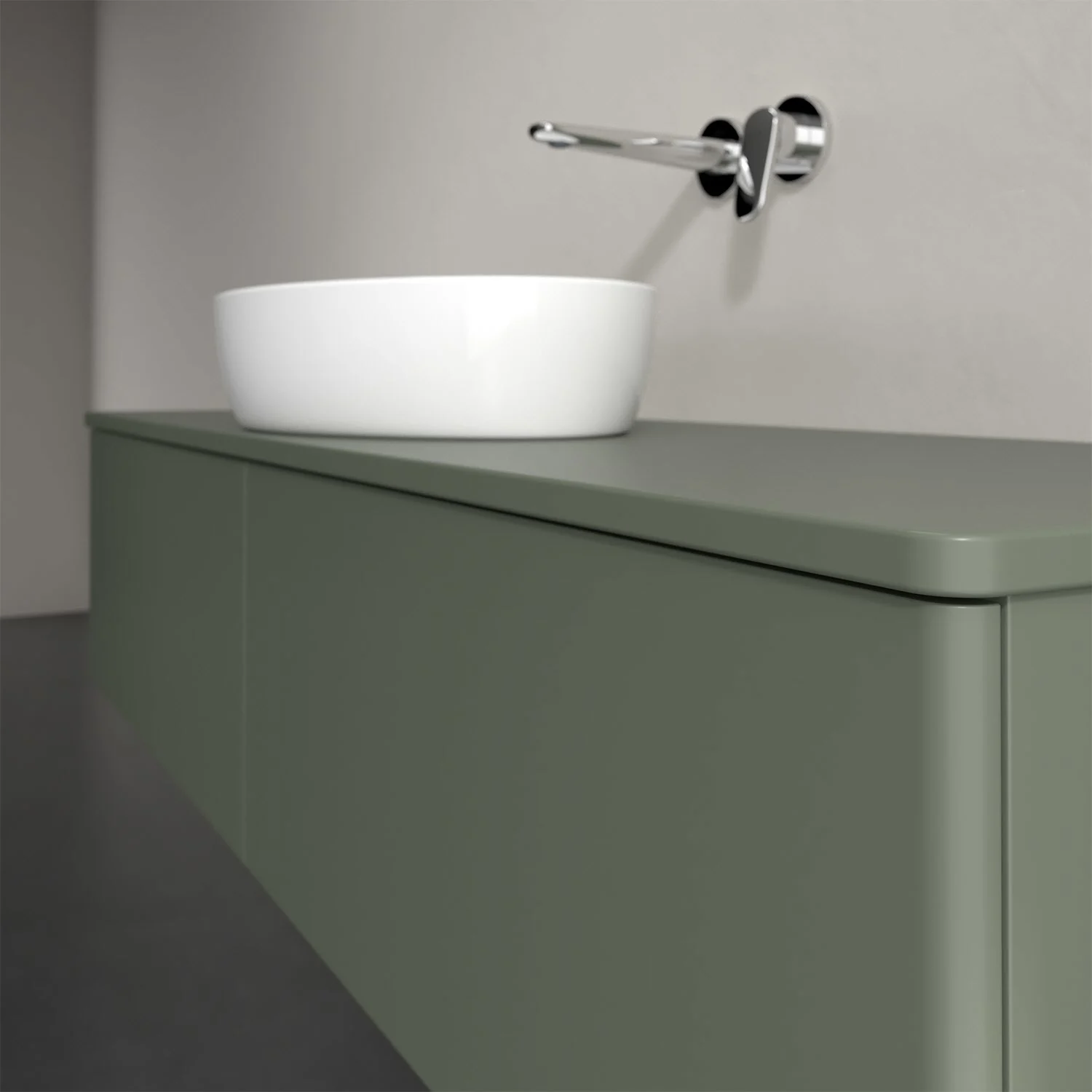 Zielona umywalka z białą umywalką nablatową, Villeroy & Boch