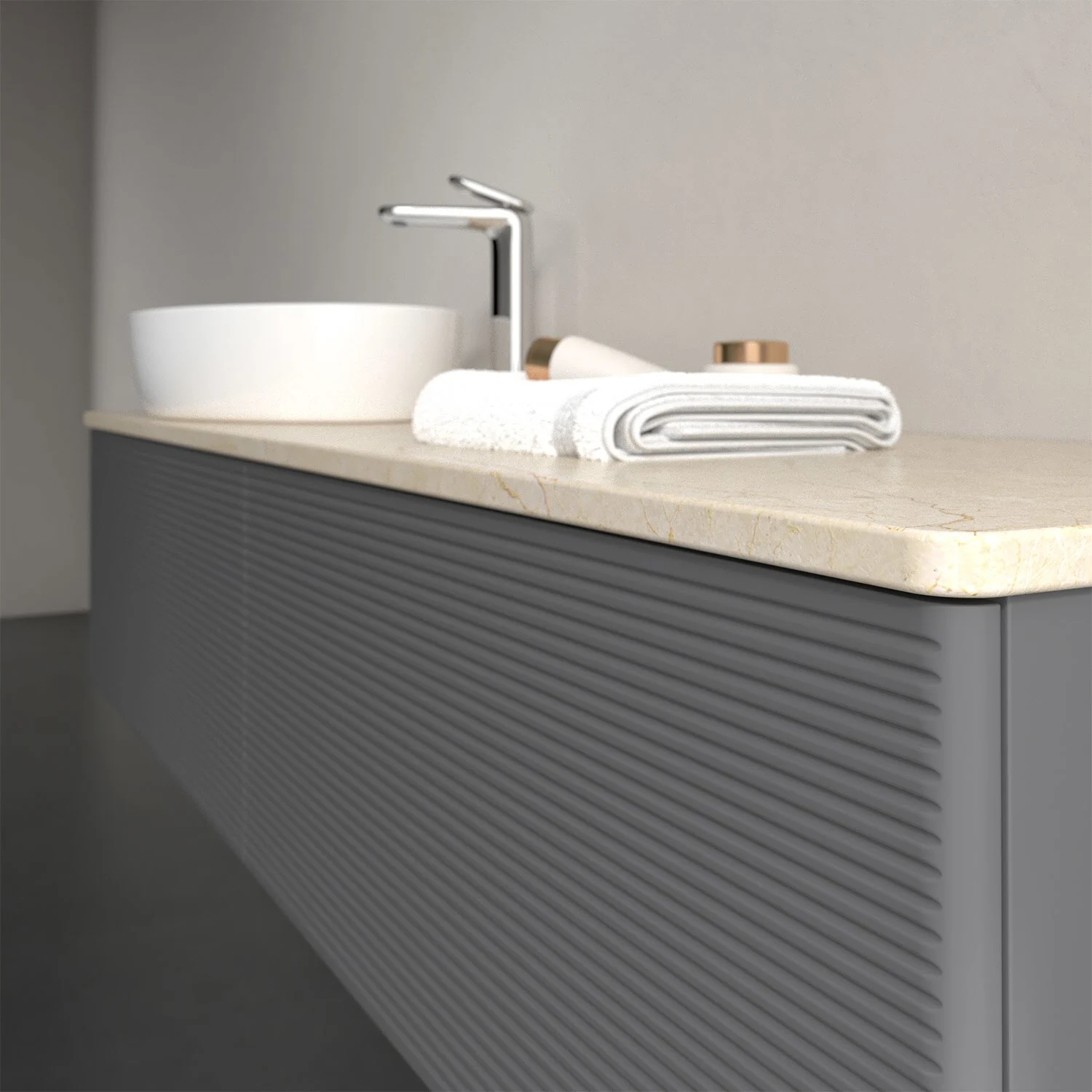 Umywalka z szarym frontem i jasną umywalką, Villeroy & Boch