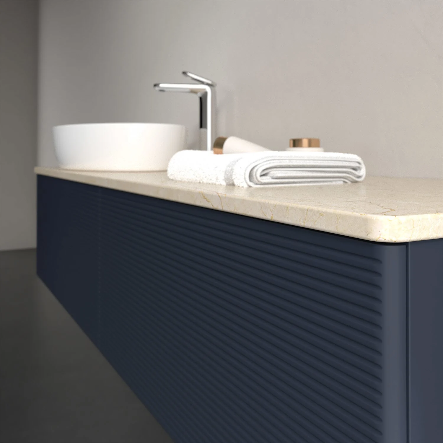 Umywalka z niebieskim frontem i jasną umywalką, Villeroy & Boch