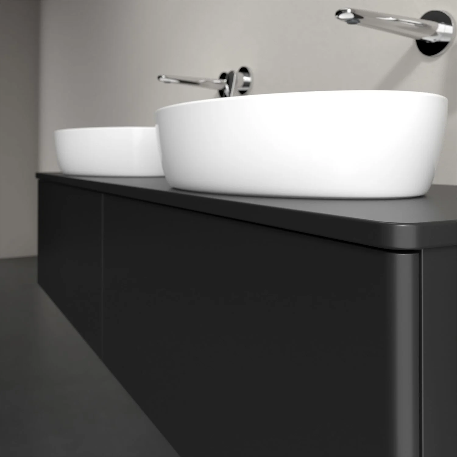 Umywalka z czarnym frontem i ciemnym blatem, Villeroy & Boch