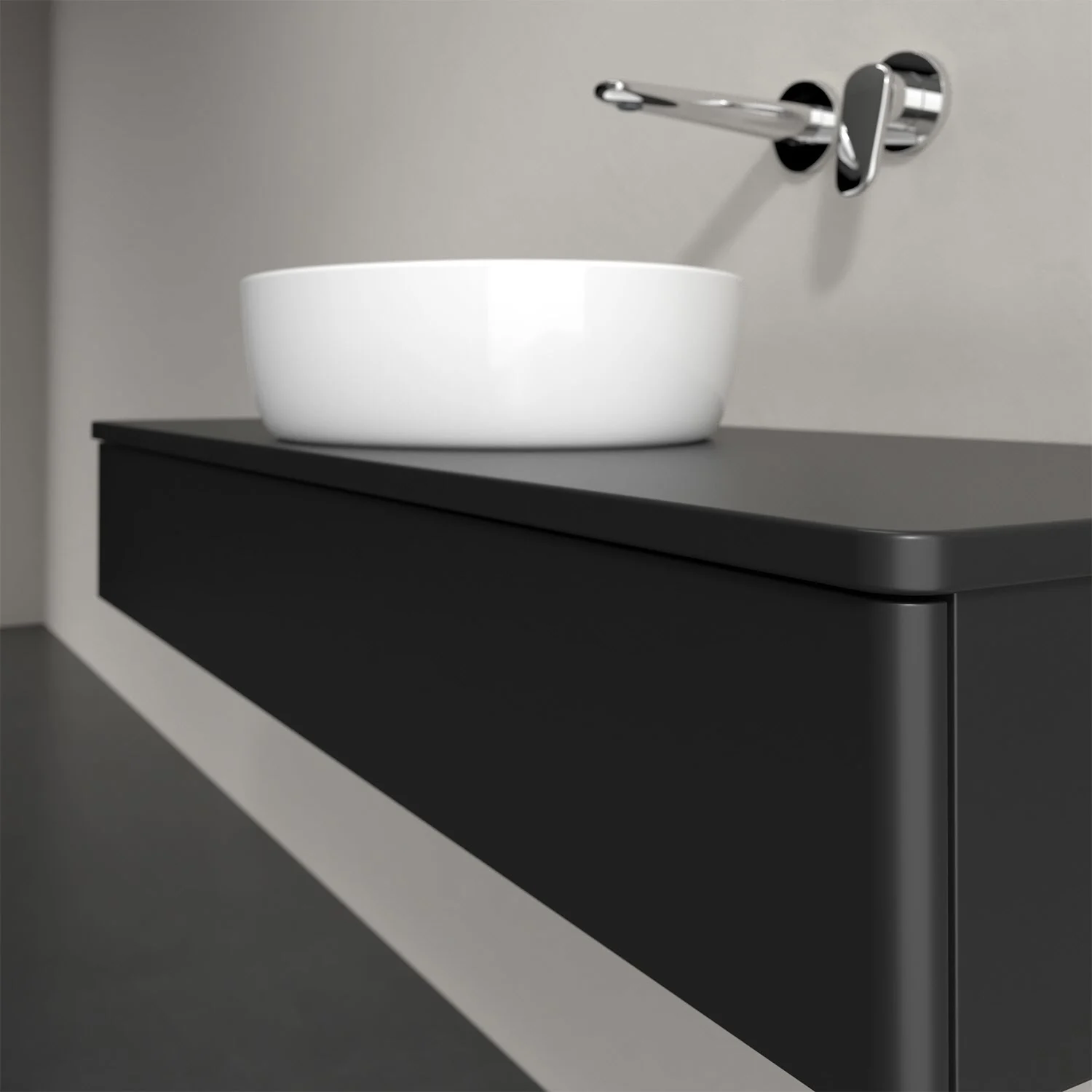 Umywalka z czarną powierzchnią w łazience, Villeroy & Boch