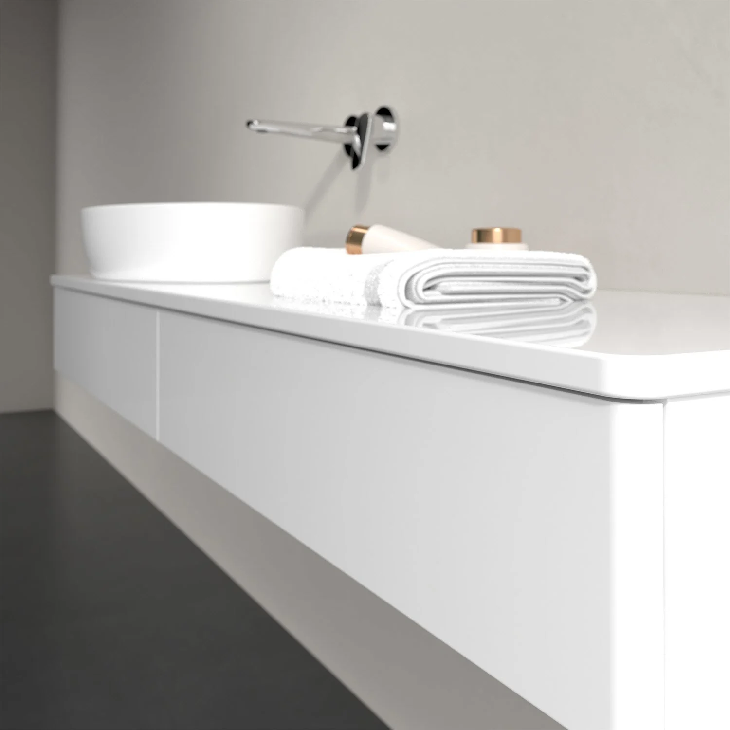 Biała umywalka na białej toaletce w łazience, Villeroy & Boch