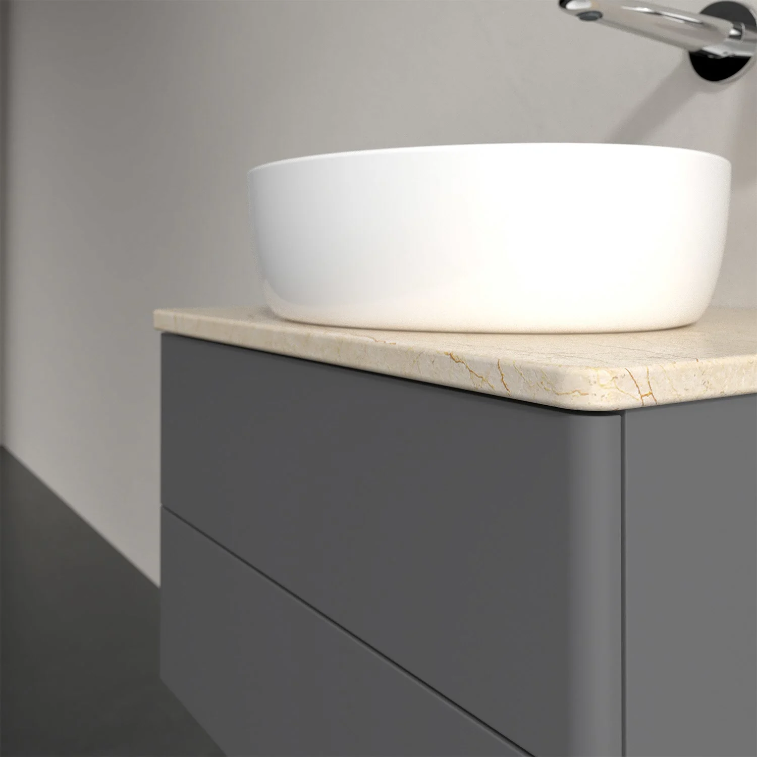 Umywalka na szarej szafce w łazience, Villeroy & Boch