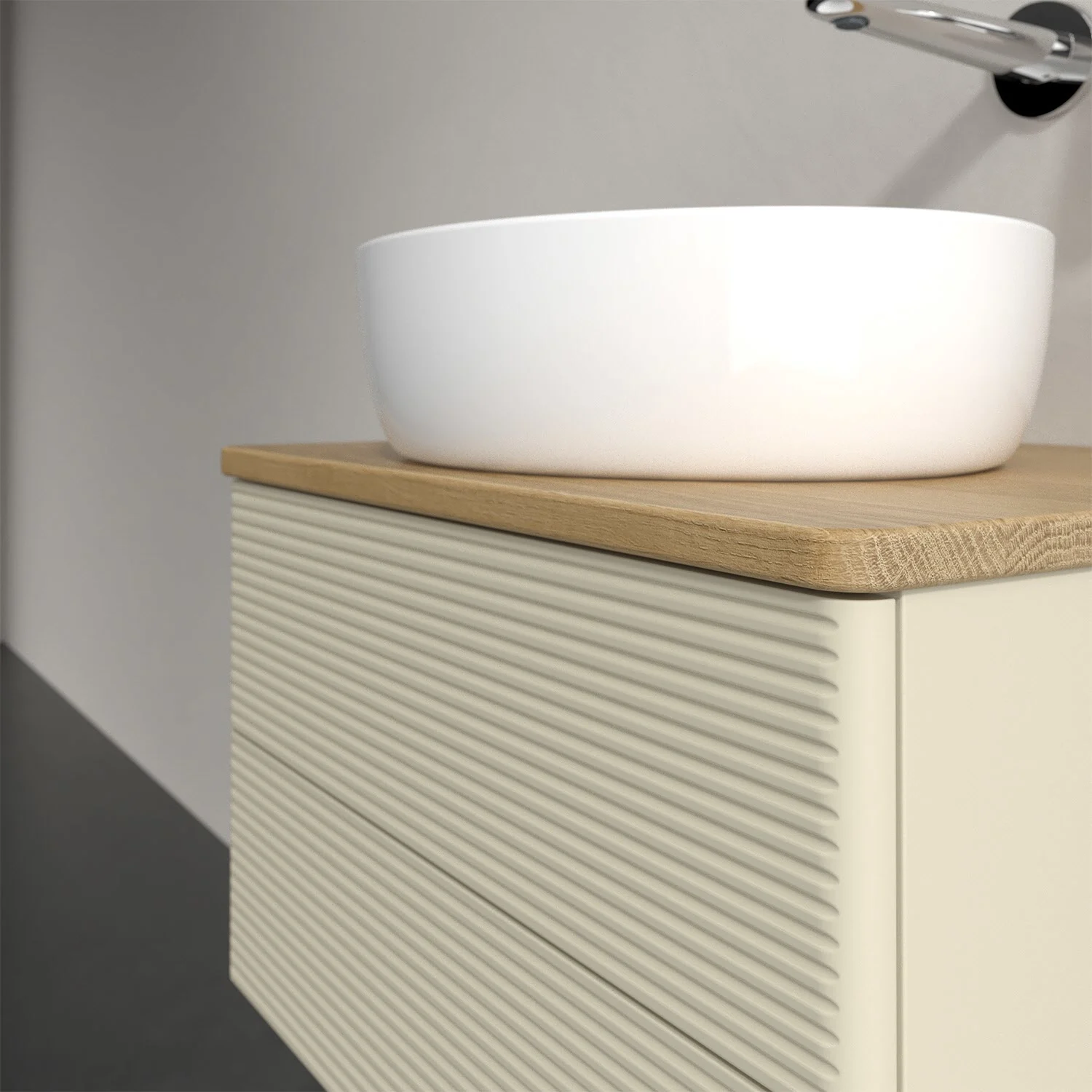 Umywalka na kremowej szafce w łazience, Villeroy & Boch