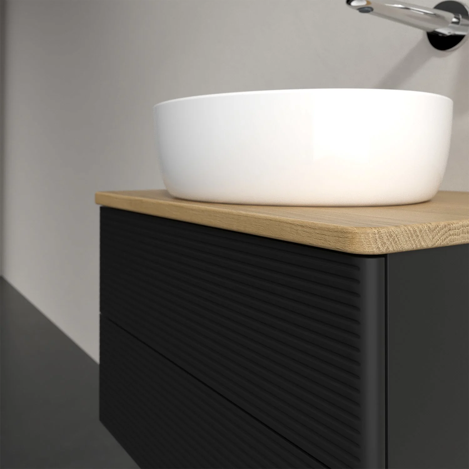 Umywalka na drewnianej szafce w łazience, Villeroy & Boch