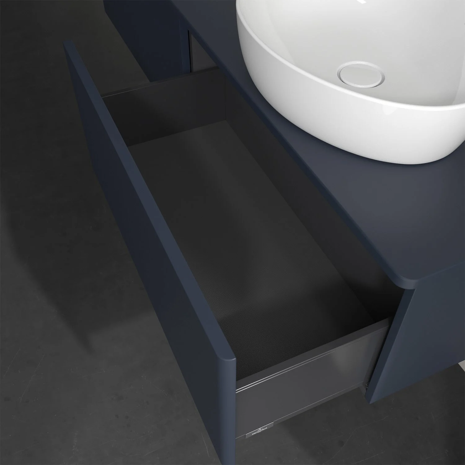 Otwarta szuflada pod umywalką widok z góry, Villeroy & Boch