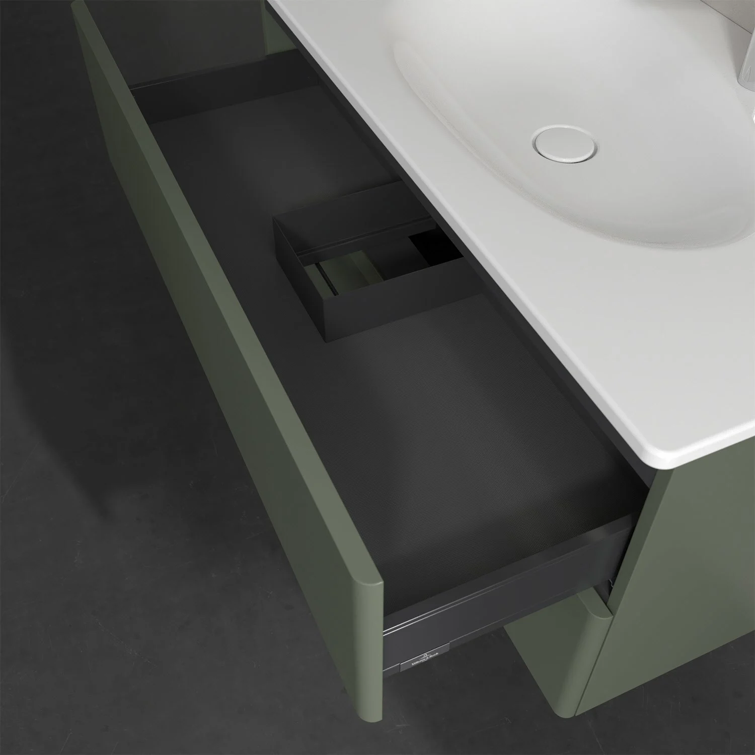 Umywalka z otwartą szufladą w zielonym kolorze, Villeroy & Boch