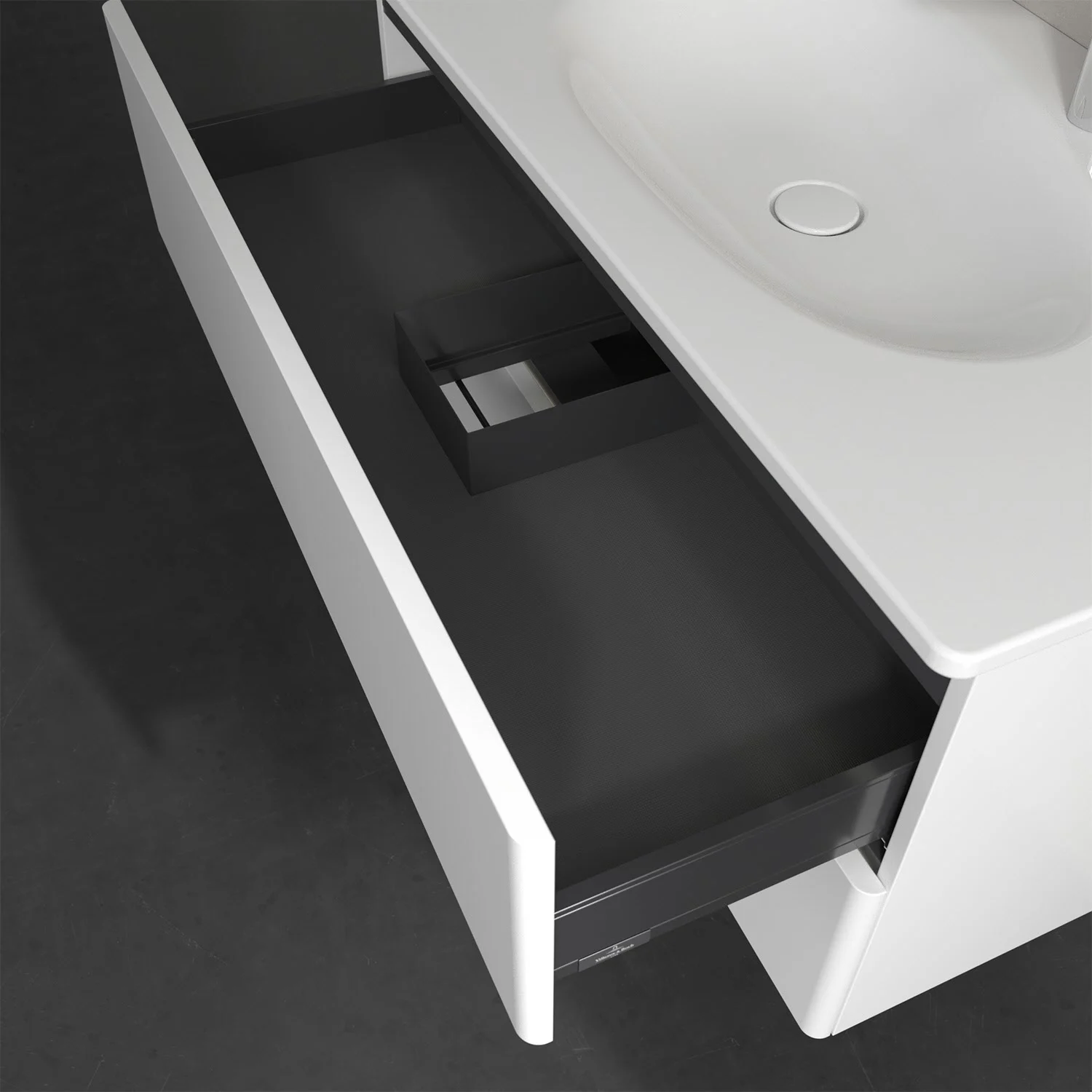 Biała szuflada z wbudowaną umywalką, Villeroy & Boch