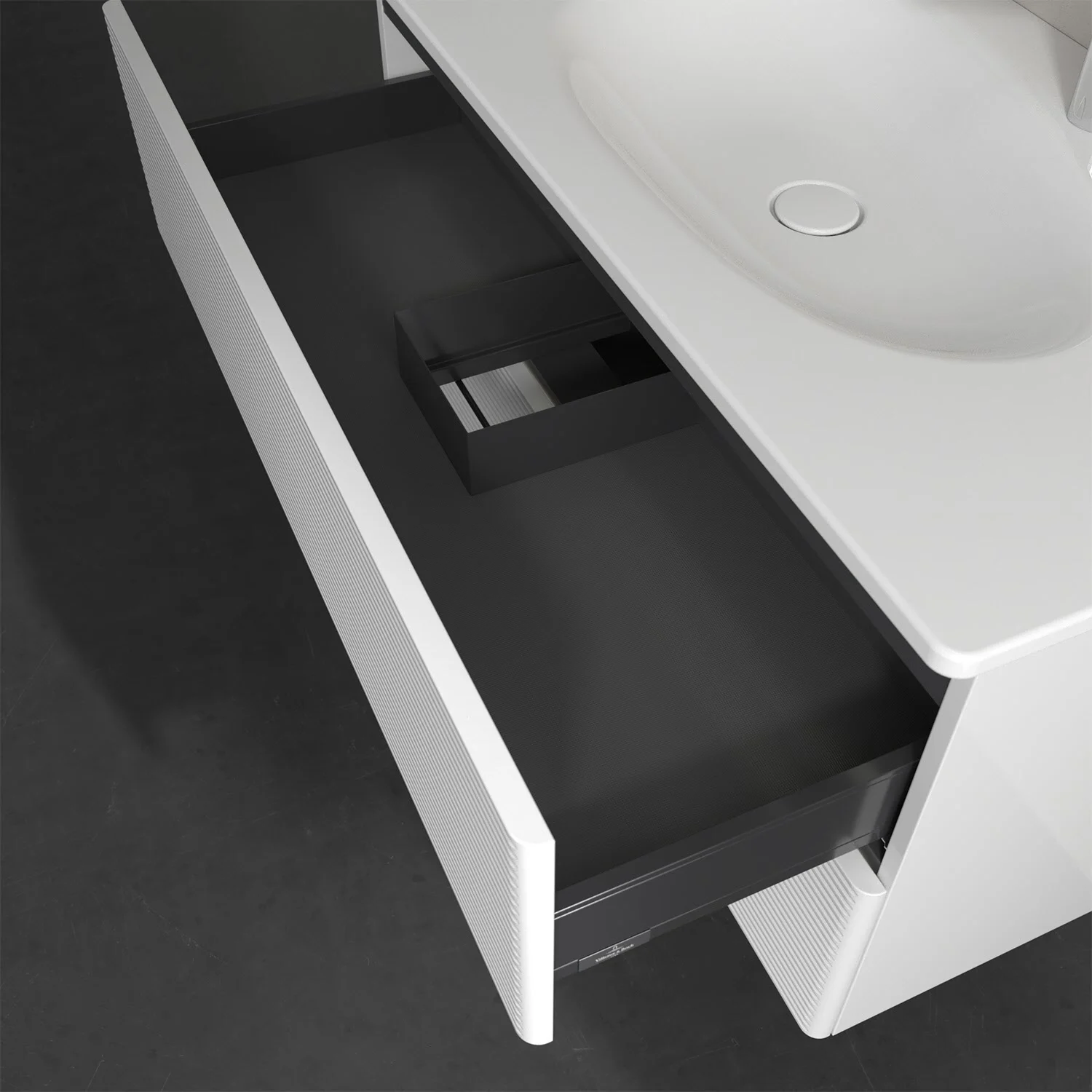 Otwarta szuflada z wbudowaną umywalką, Villeroy & Boch