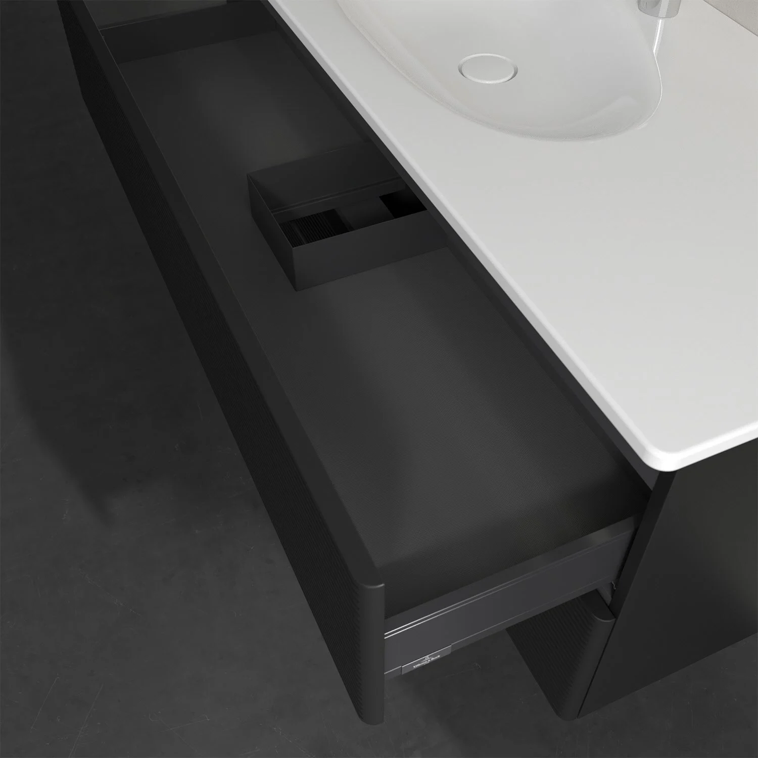 Umywalka z otwartą szufladą, czarna powierzchnia, Villeroy & Boch