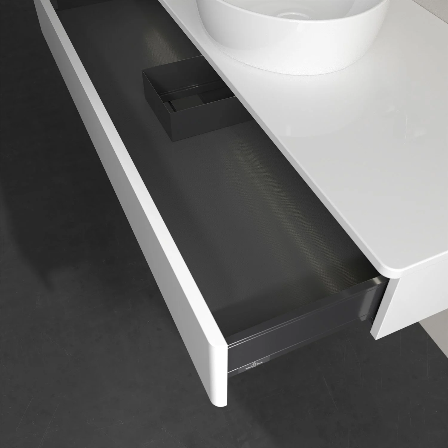 Biała szuflada z umywalką z góry, Villeroy & Boch