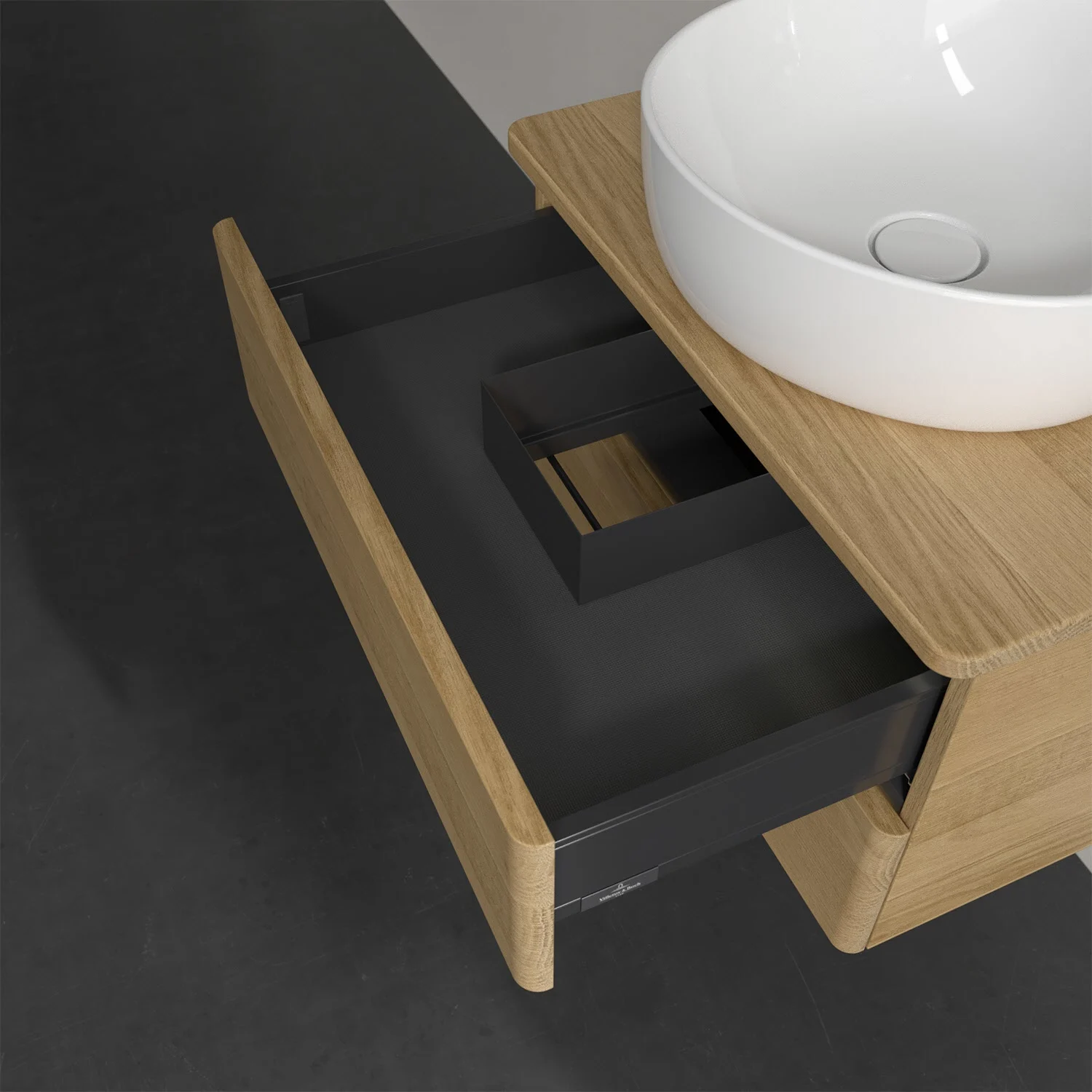 Umywalka z drewnianą szufladą i drewnianym blatem, Villeroy & Boch