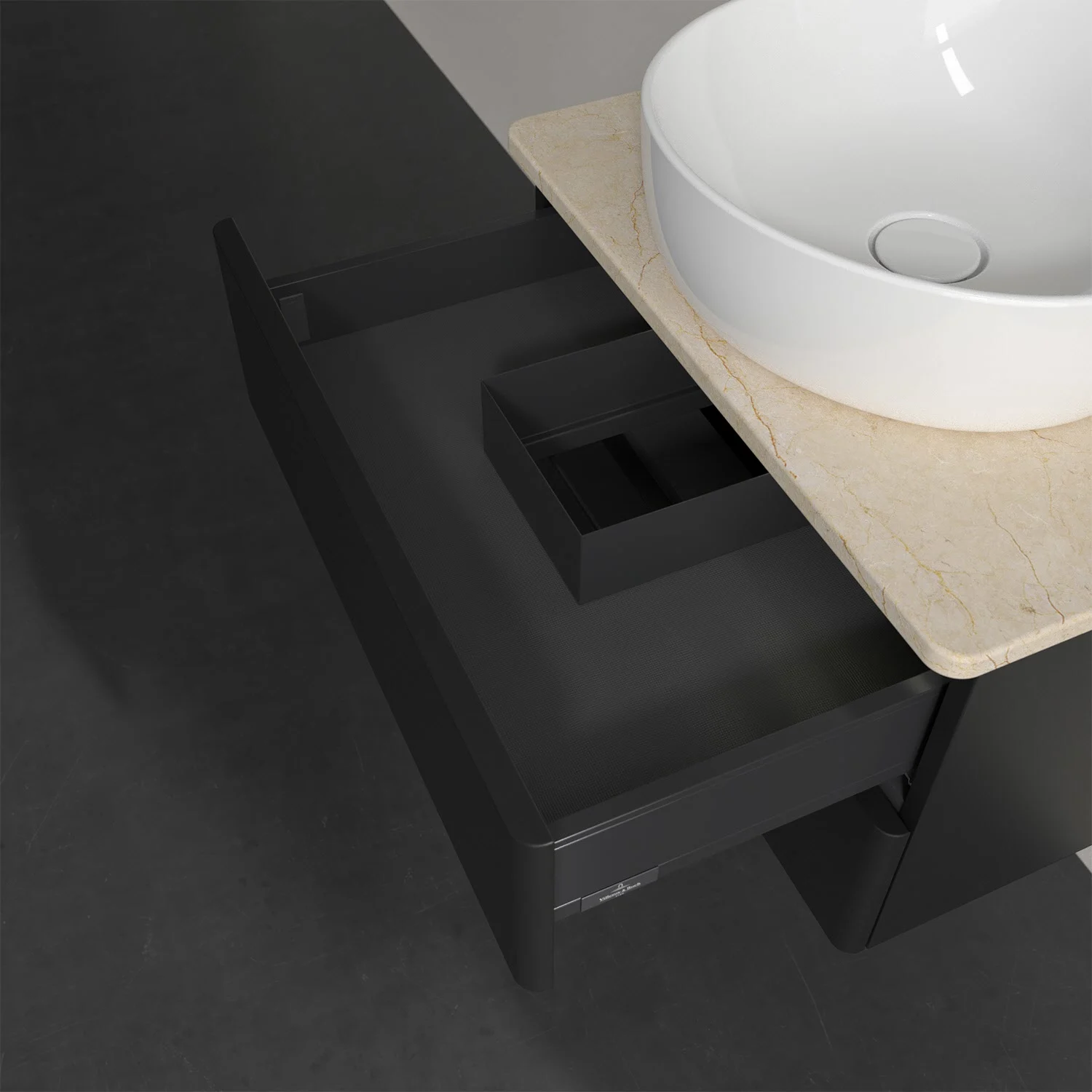 Umywalka z czarną szufladą i zlewem, Villeroy & Boch