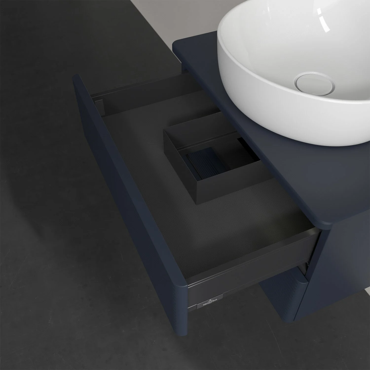 Umywalka z niebieską szufladą i zlewem, Villeroy & Boch