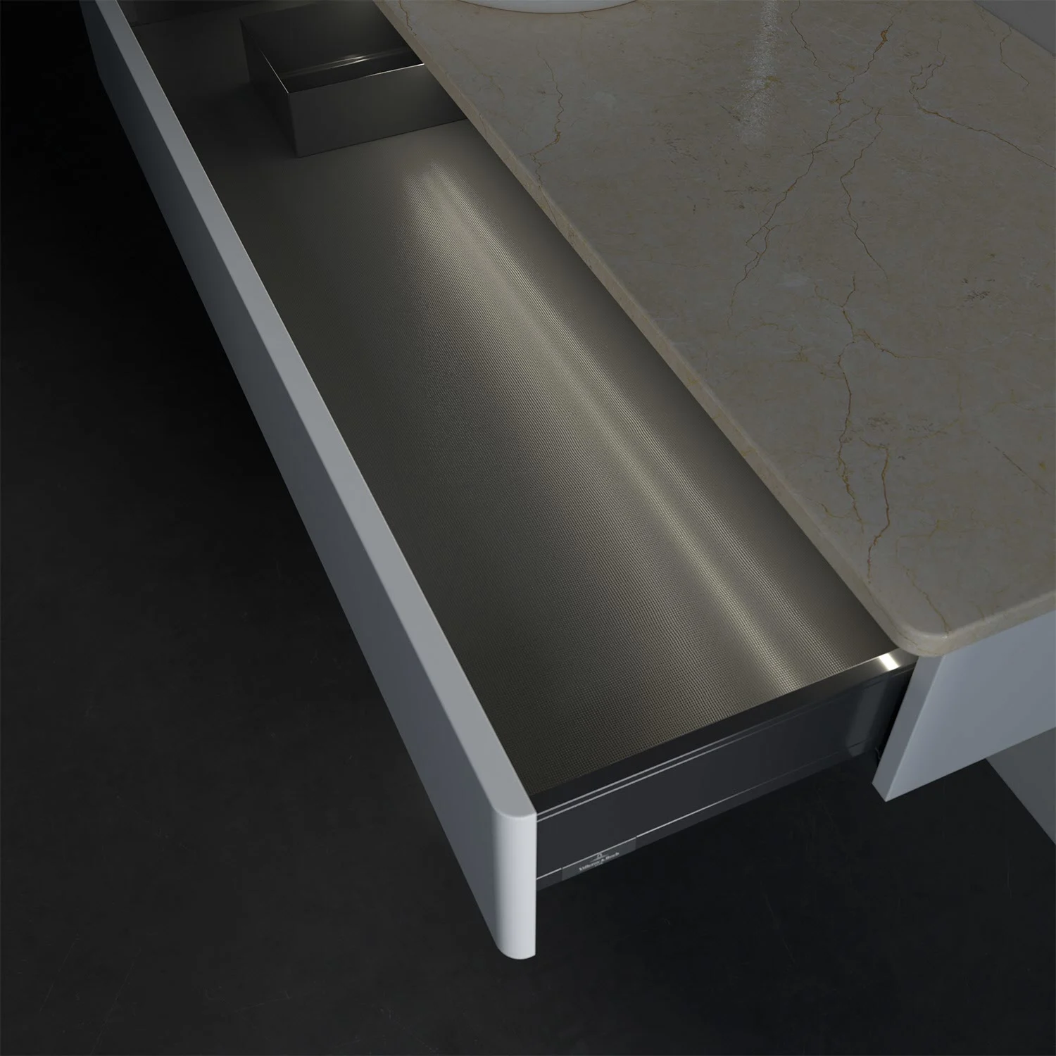 Zbliżenie otwartej szuflady w łazience, Villeroy & Boch