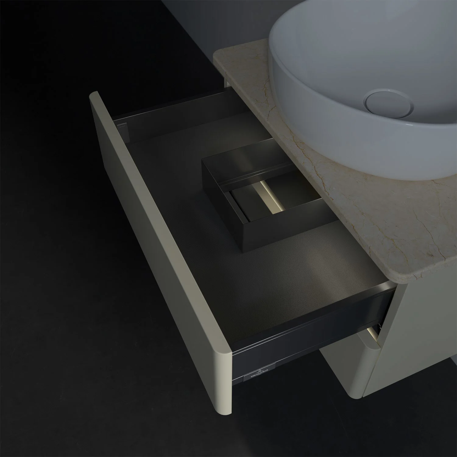 Umywalka z otwartą szufladą zbliżenie, Villeroy & Boch