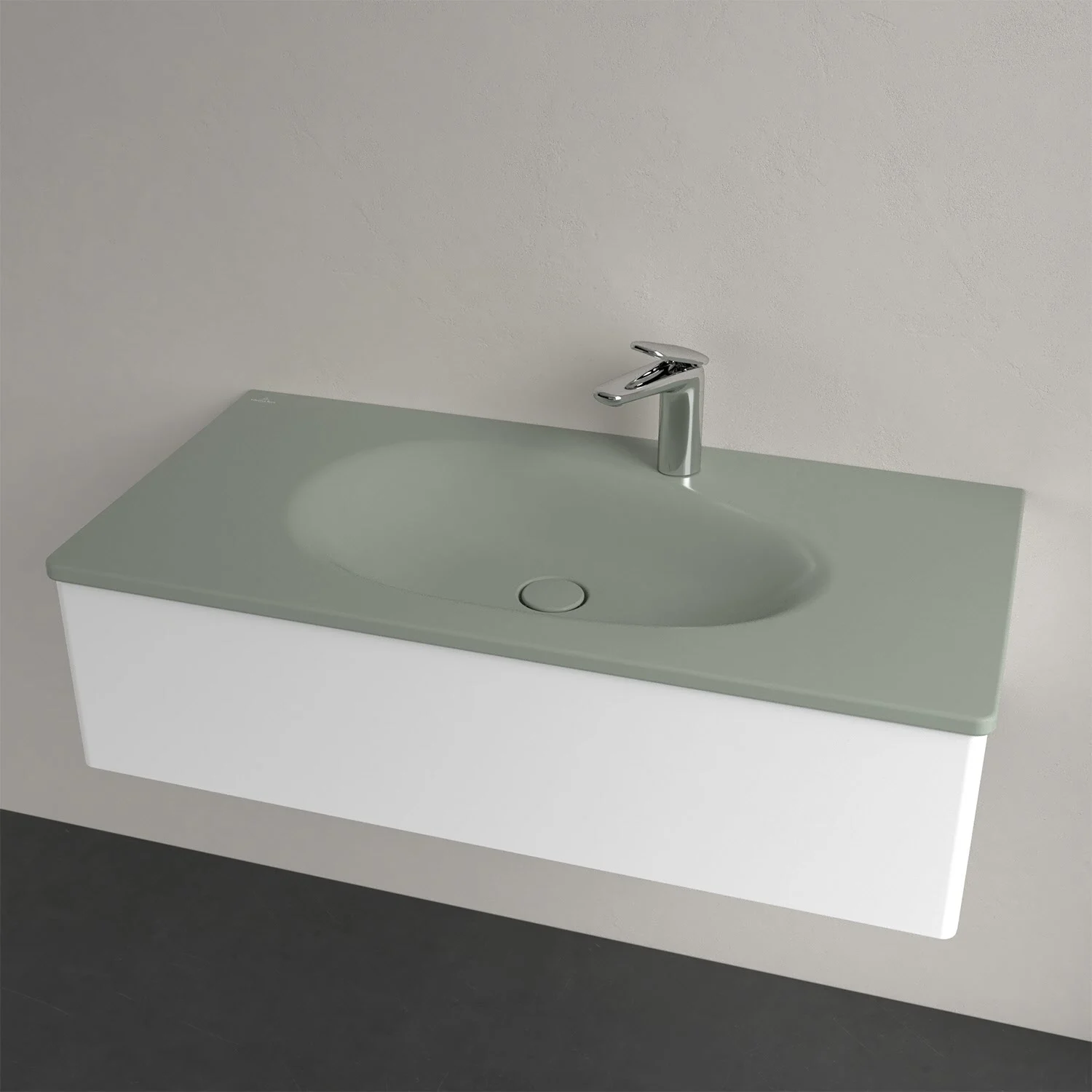 Szara umywalka z baterią widok z przodu, Villeroy & Boch