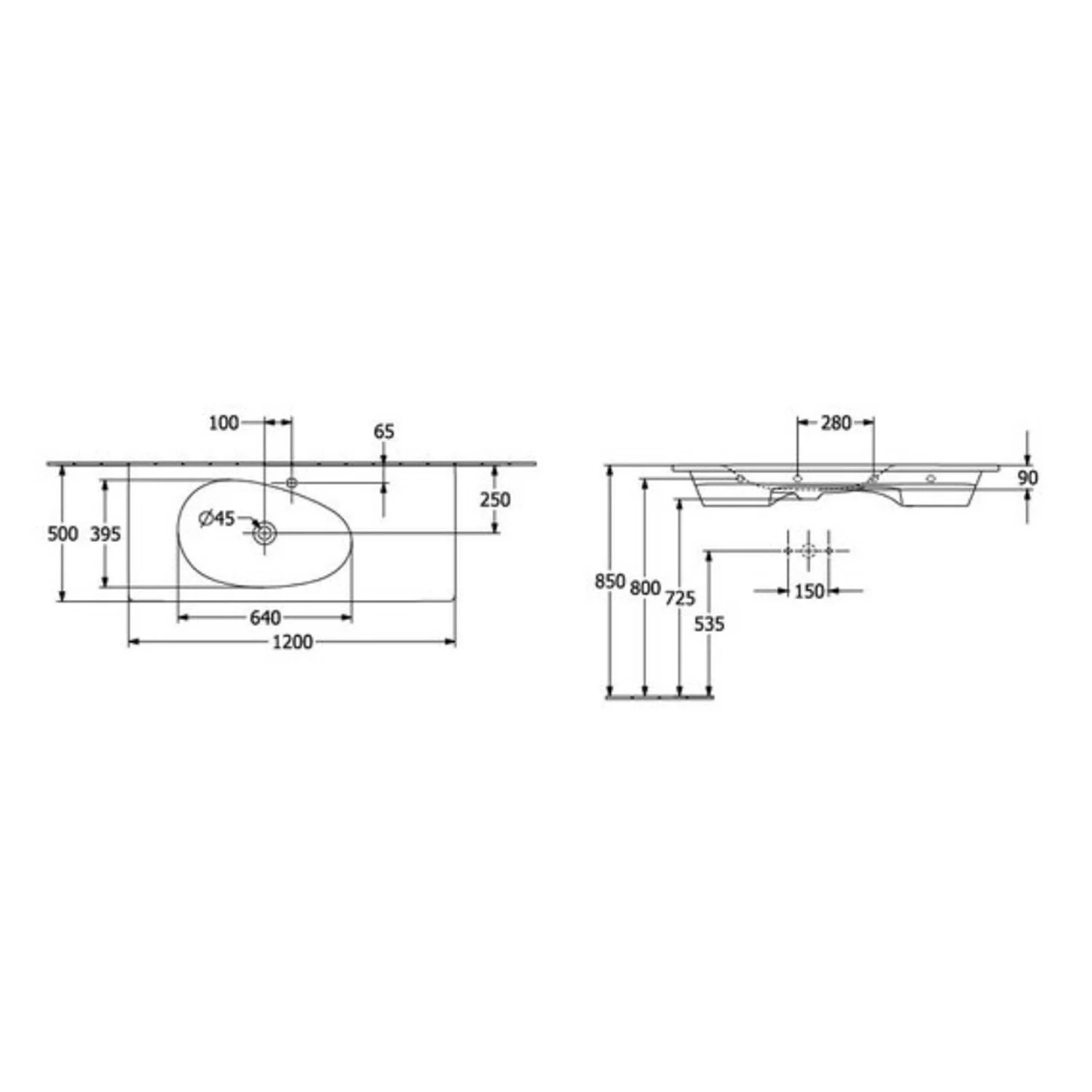 Villeroy & Boch Antao Schrankwaschtisch 120 x 50 cm, ohne Überlauf, mit 1 Hahnloch Bild 5