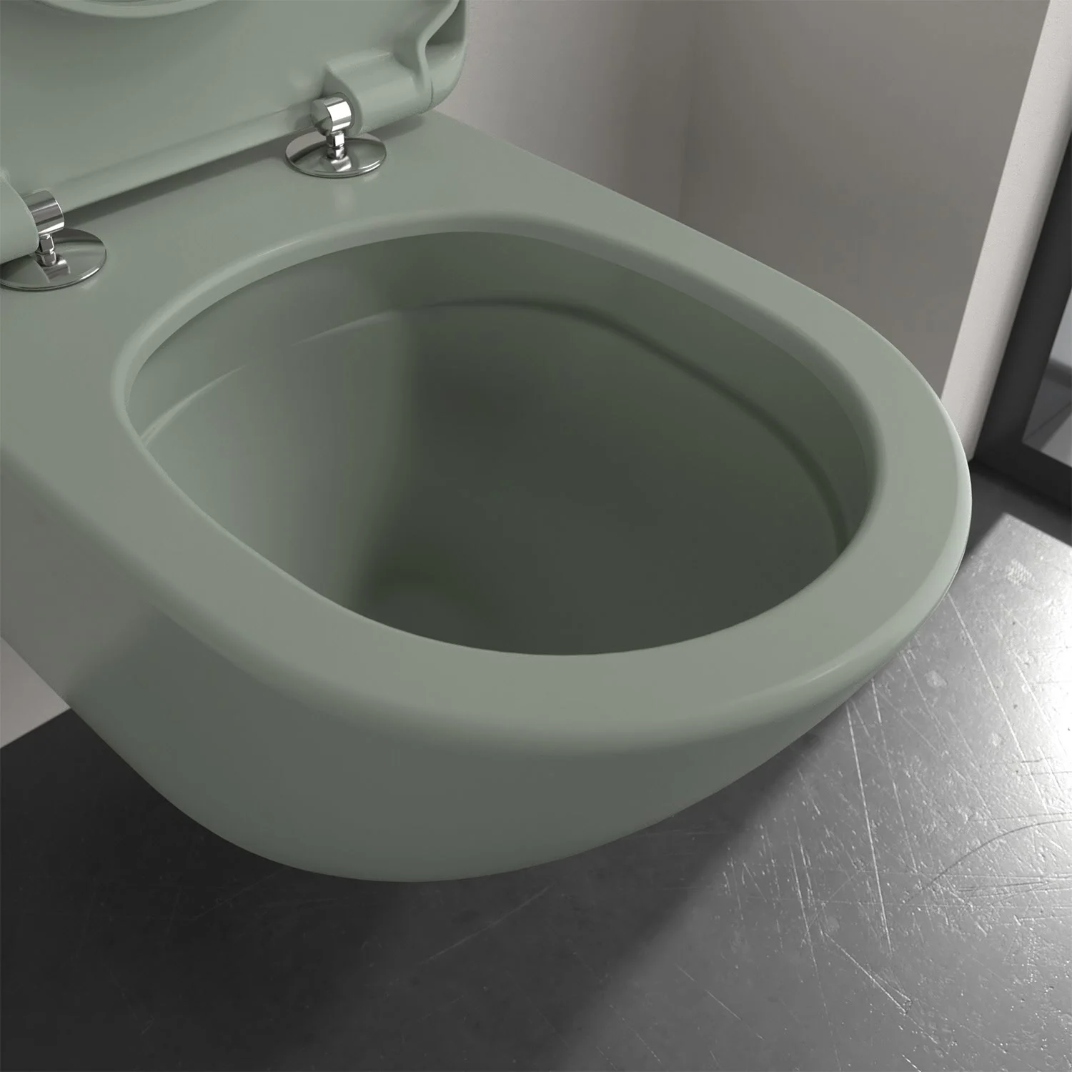 Zbliżenie zielonej toalety ściennej, Villeroy & Boch