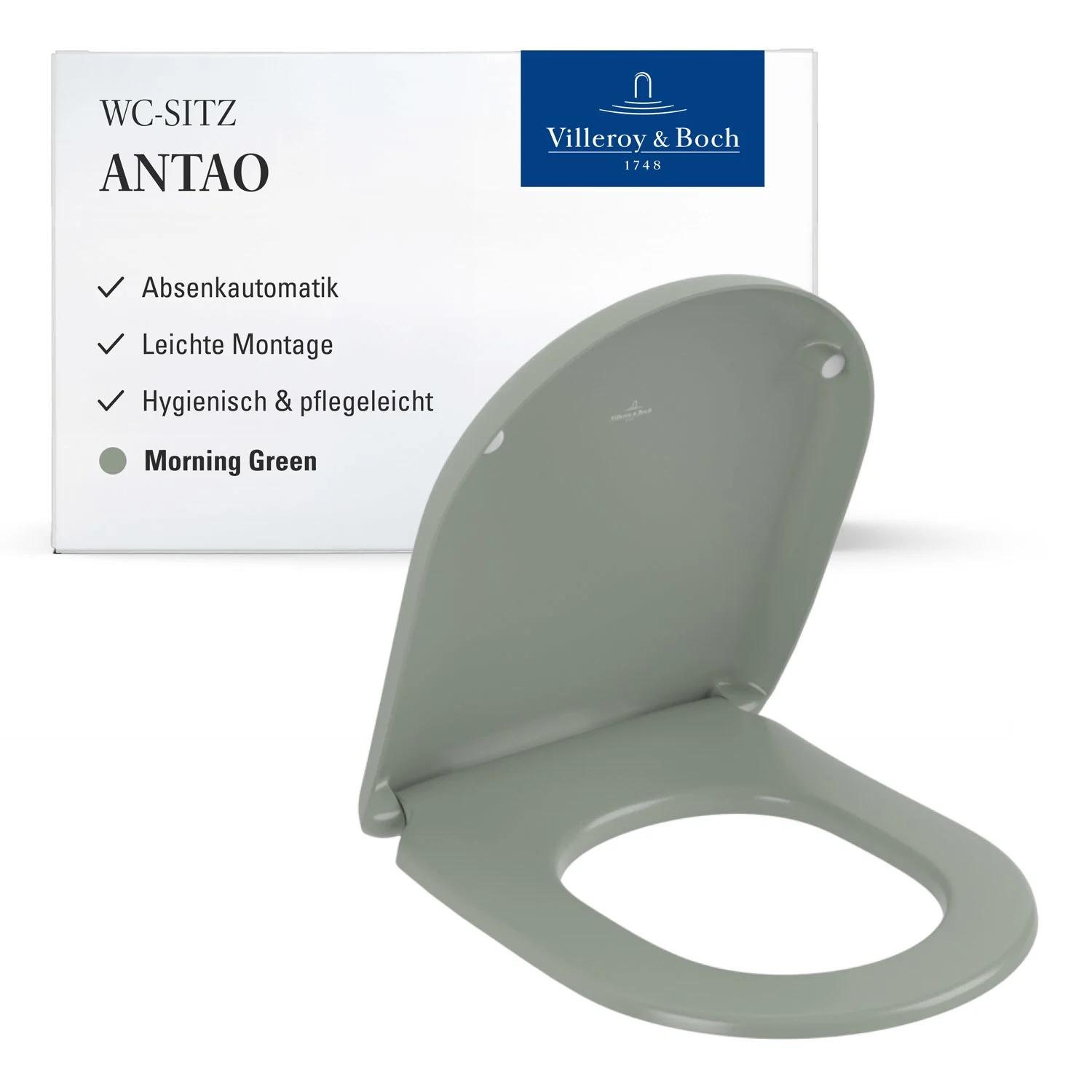Deska sedesowa w kolorze Morning Green widok z przodu, Villeroy & Boch