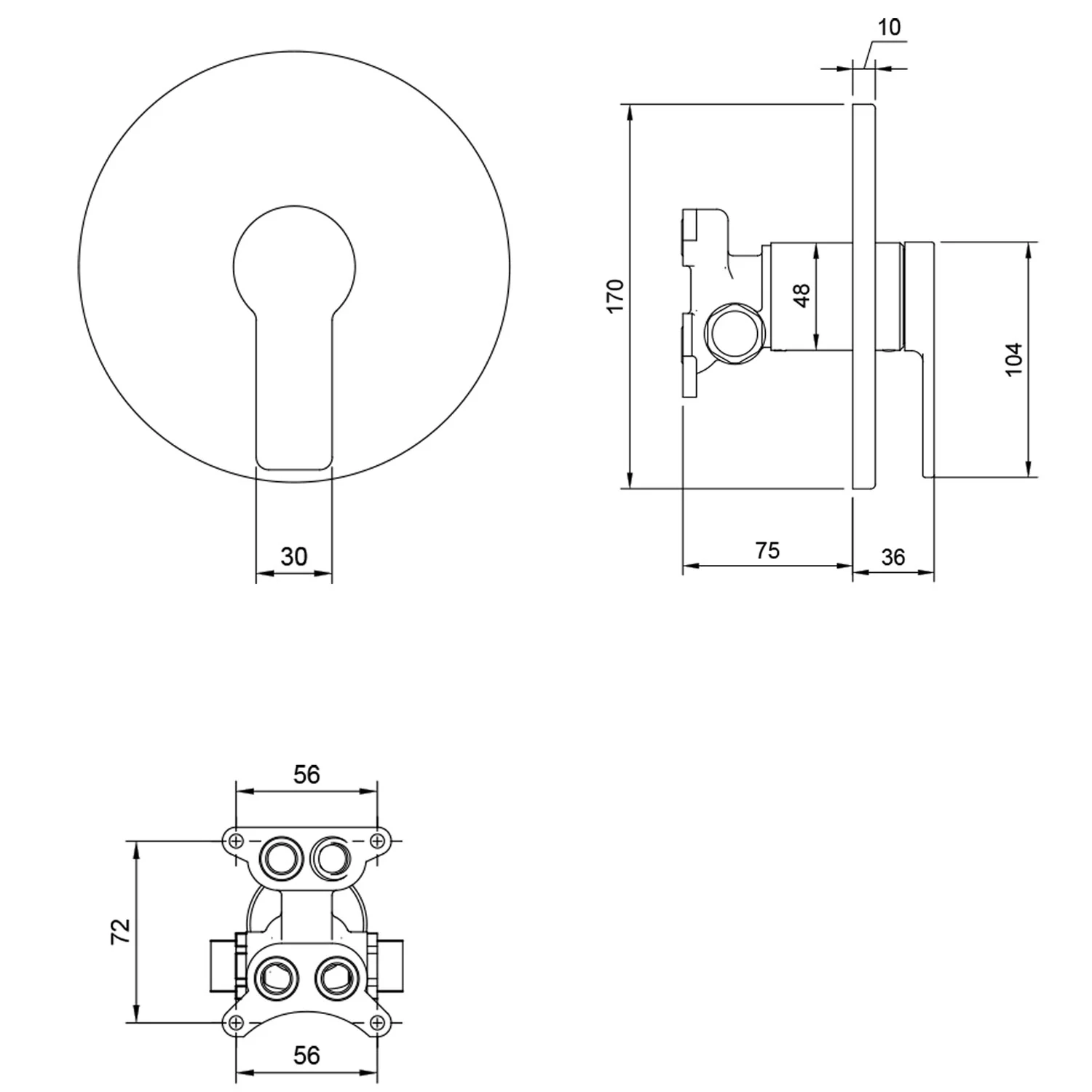 Rysunek techniczny armatury z wymiarami, Villeroy & Boch
