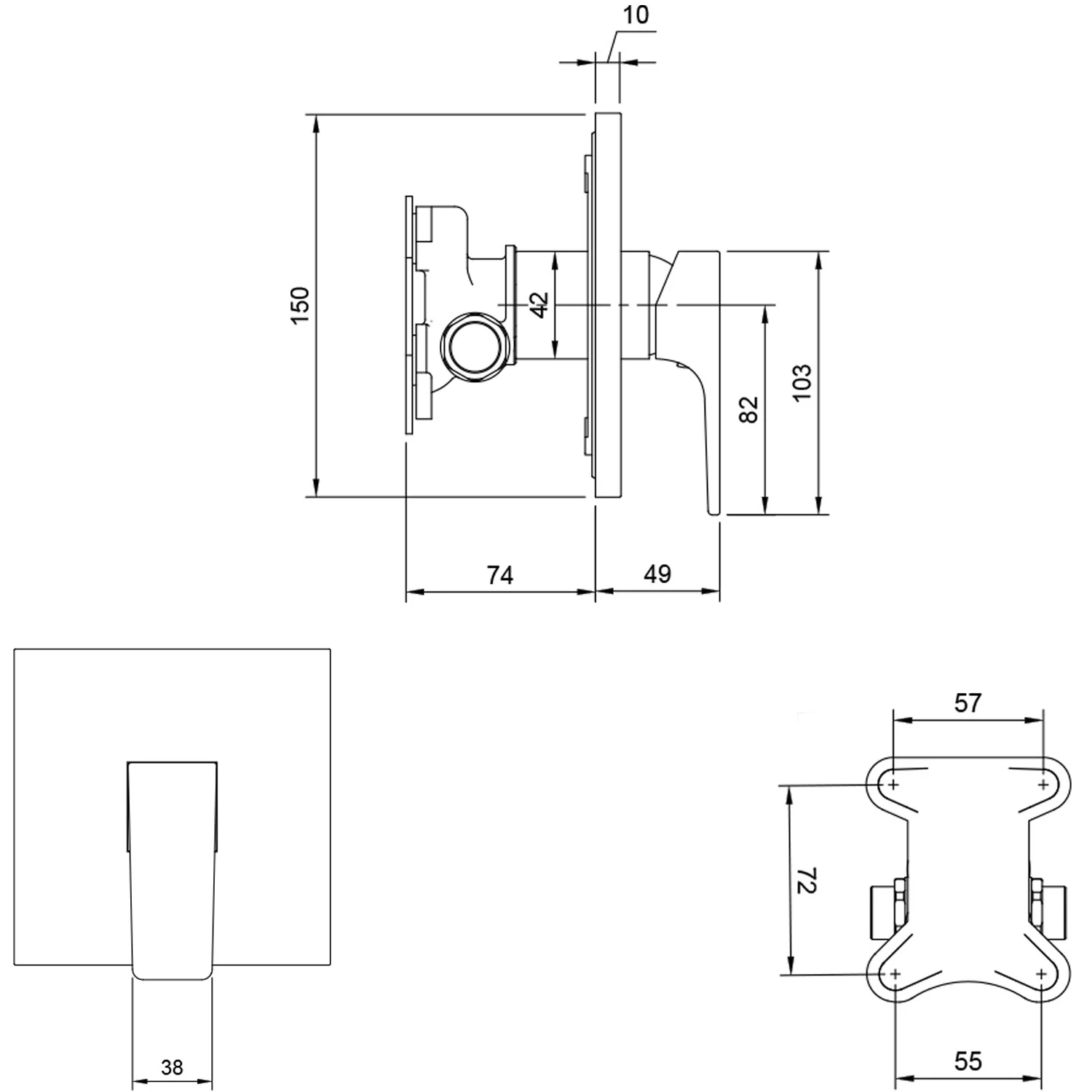 Rysunek techniczny baterii z wymiarami, Villeroy & Boch