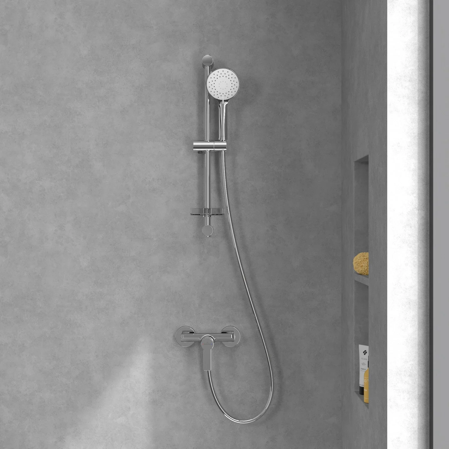 Chromowana armatura prysznicowa w nowoczesnym prysznicu, Villeroy & Boch