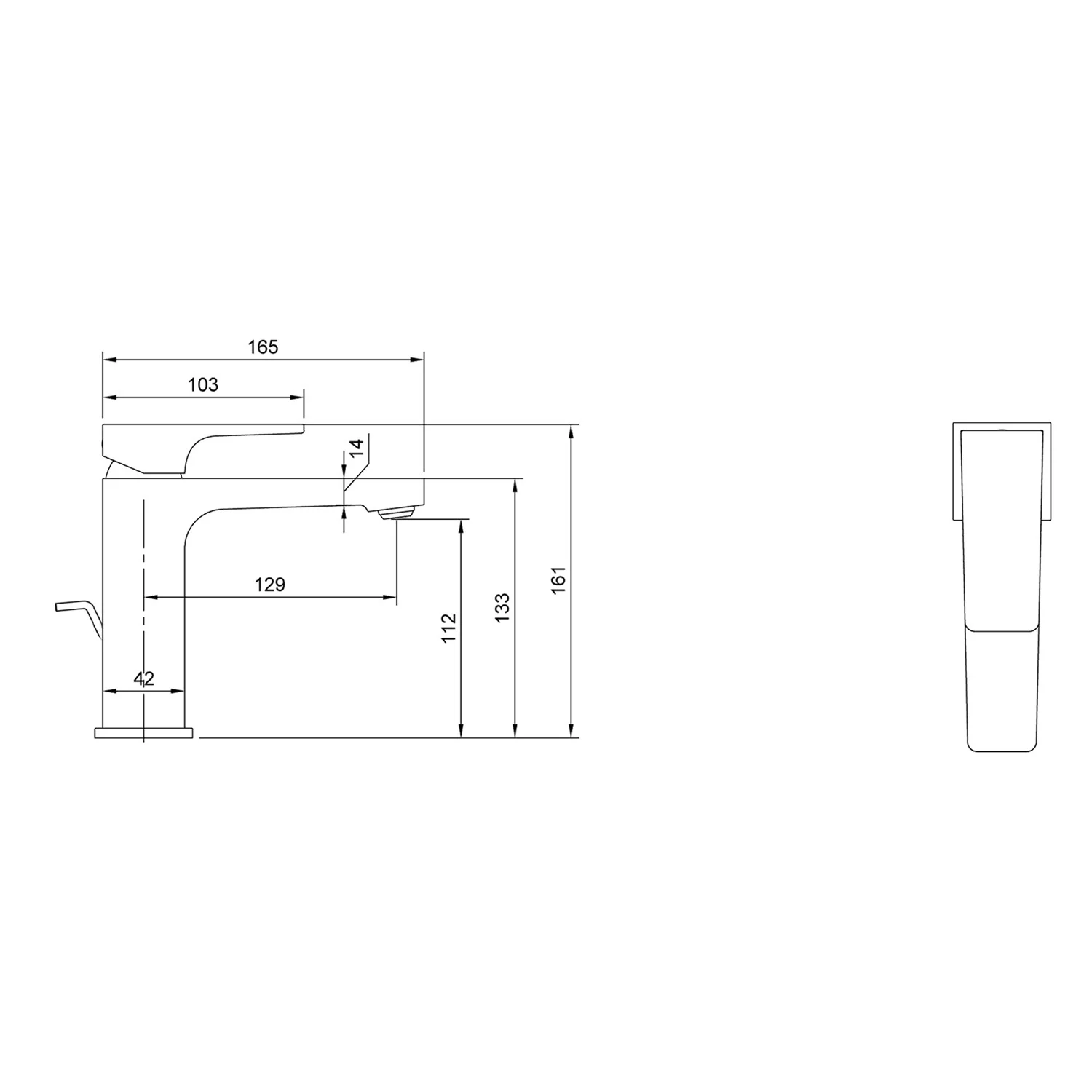 Rysunek techniczny baterii z wymiarami, Villeroy & Boch