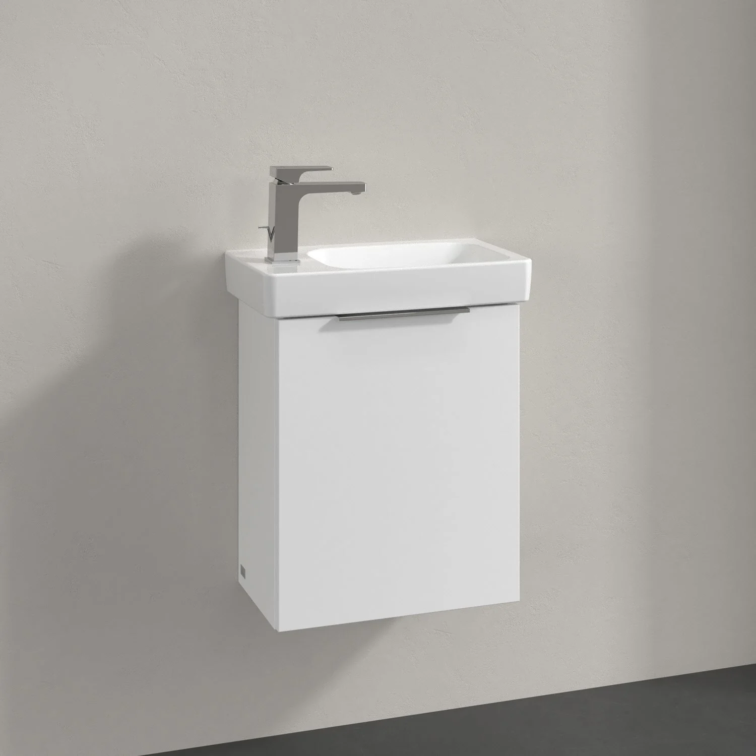 Umywalka z białą szafką widok z boku, Villeroy & Boch