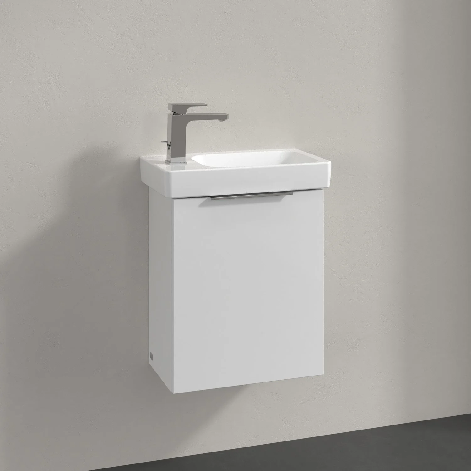 Umywalka z białą szafką widok z boku, Villeroy & Boch