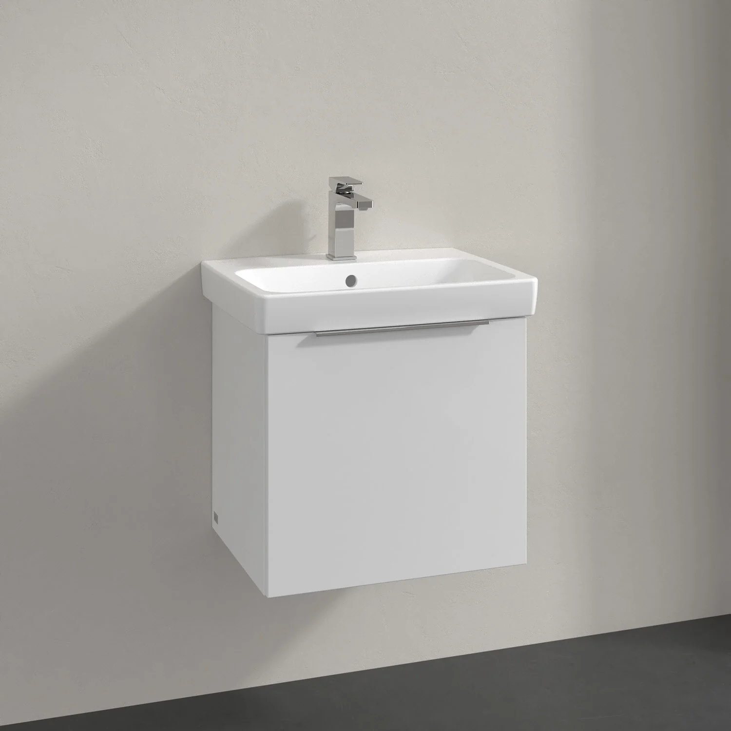 Biała umywalka z szafką zbliżenie, Villeroy & Boch