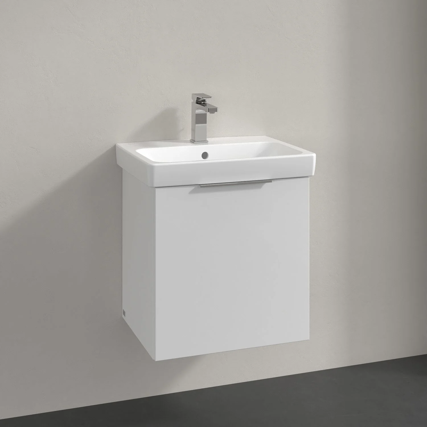 Biała umywalka z szafką zbliżenie, Villeroy & Boch