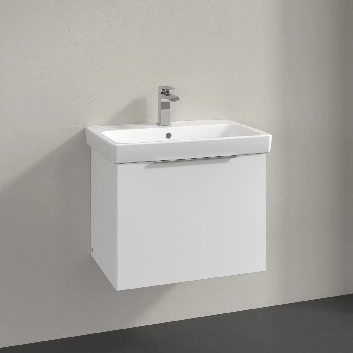 Umywalka z białą szafką zbliżenie, Villeroy & Boch